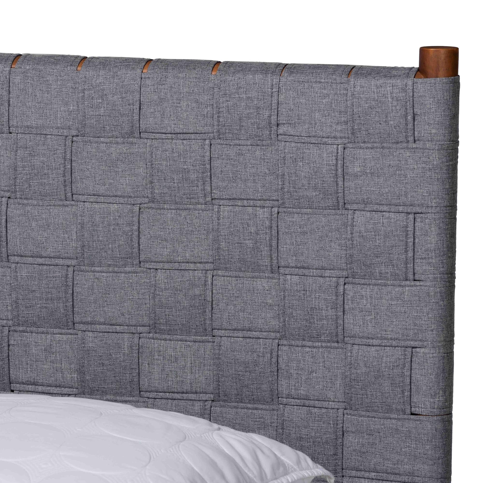 Baxton Studio Estela Mid-Century Modern Grey Woven Fabric and Walnut Brown Wood Queen Size Platform Bed - Image 5