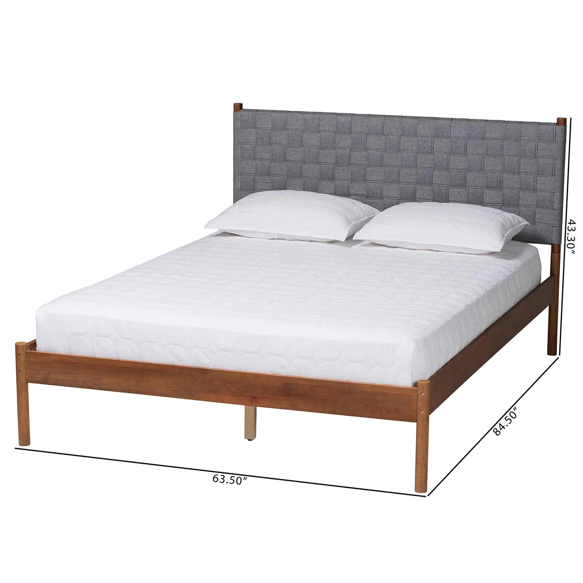 Baxton Studio Estela Mid-Century Modern Grey Woven Fabric and Walnut Brown Wood Queen Size Platform Bed - Image 8