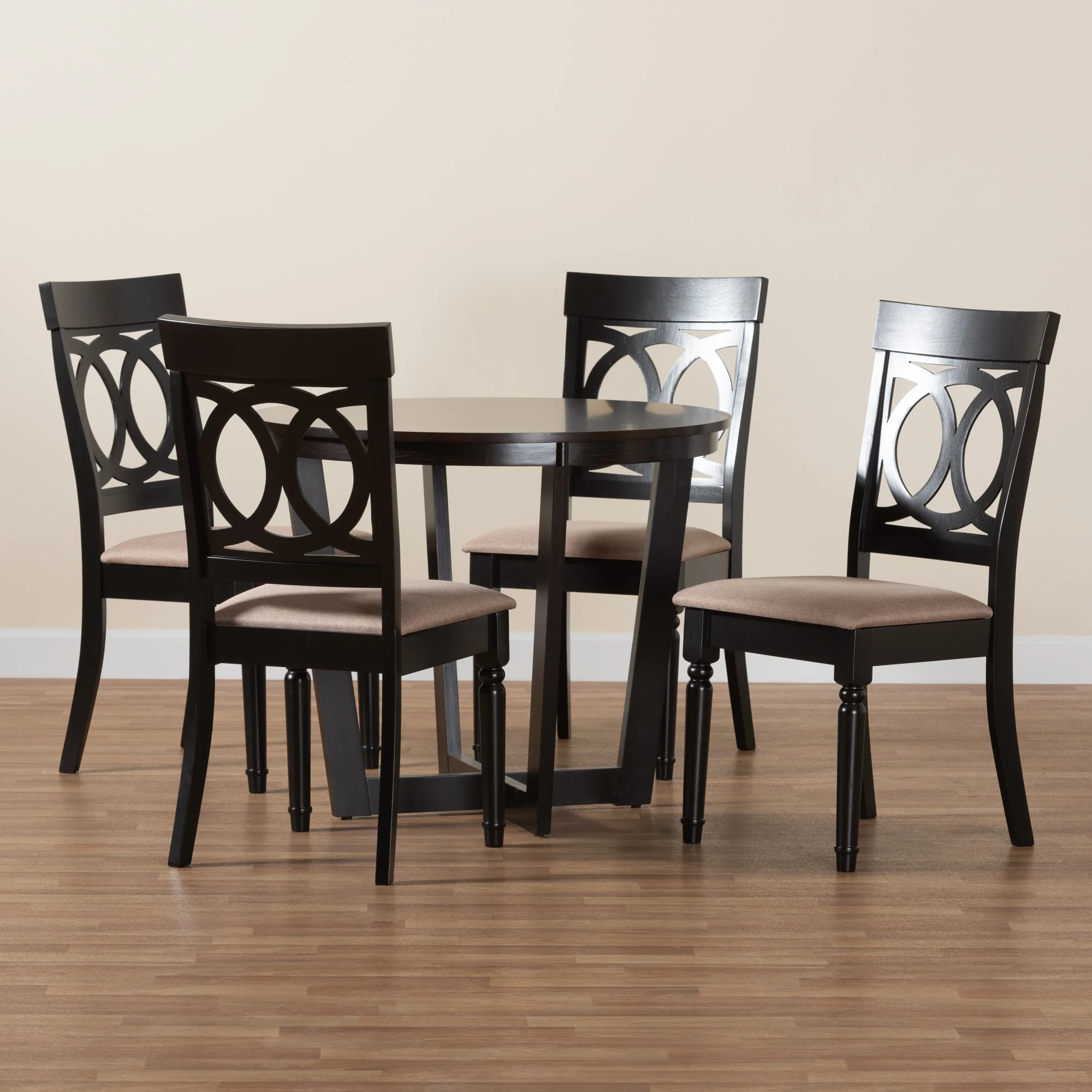 Baxton Studio Estelle Modern Beige Fabric and Dark Brown Finished Wood 5-Piece Dining Set - Image 2