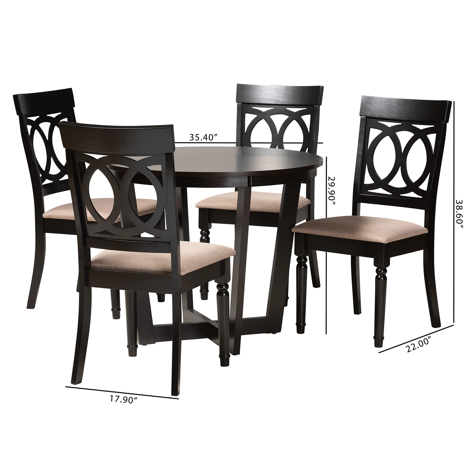 Baxton Studio Estelle Modern Beige Fabric and Dark Brown Finished Wood 5-Piece Dining Set - Image 3