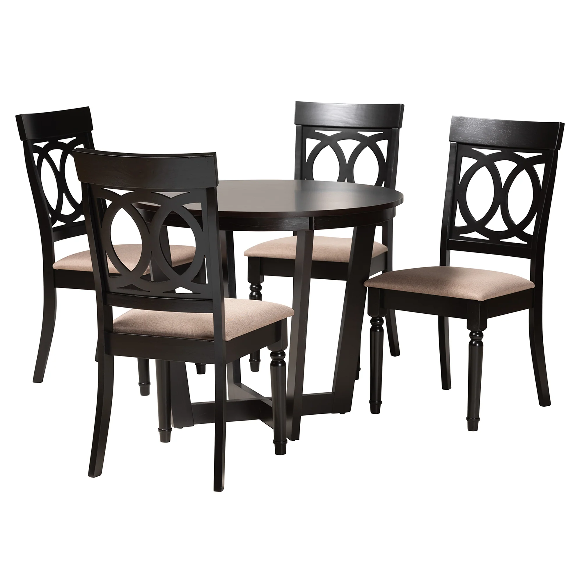 Baxton Studio Estelle Modern Beige Fabric and Dark Brown Finished Wood 5-Piece Dining Set - Image 4