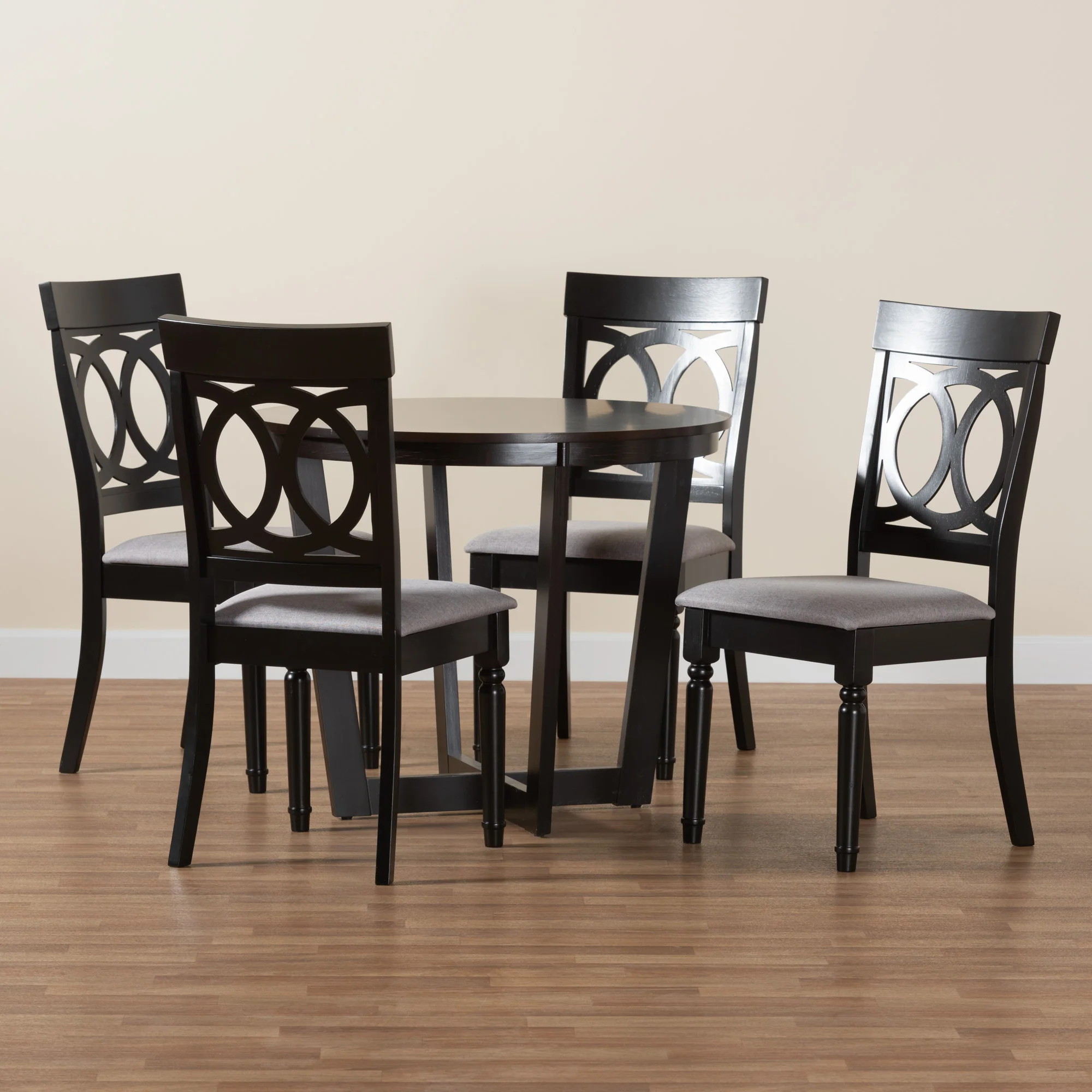 Baxton Studio Estelle Modern Grey Fabric and Dark Brown Finished Wood 5-Piece Dining Set - Image 2