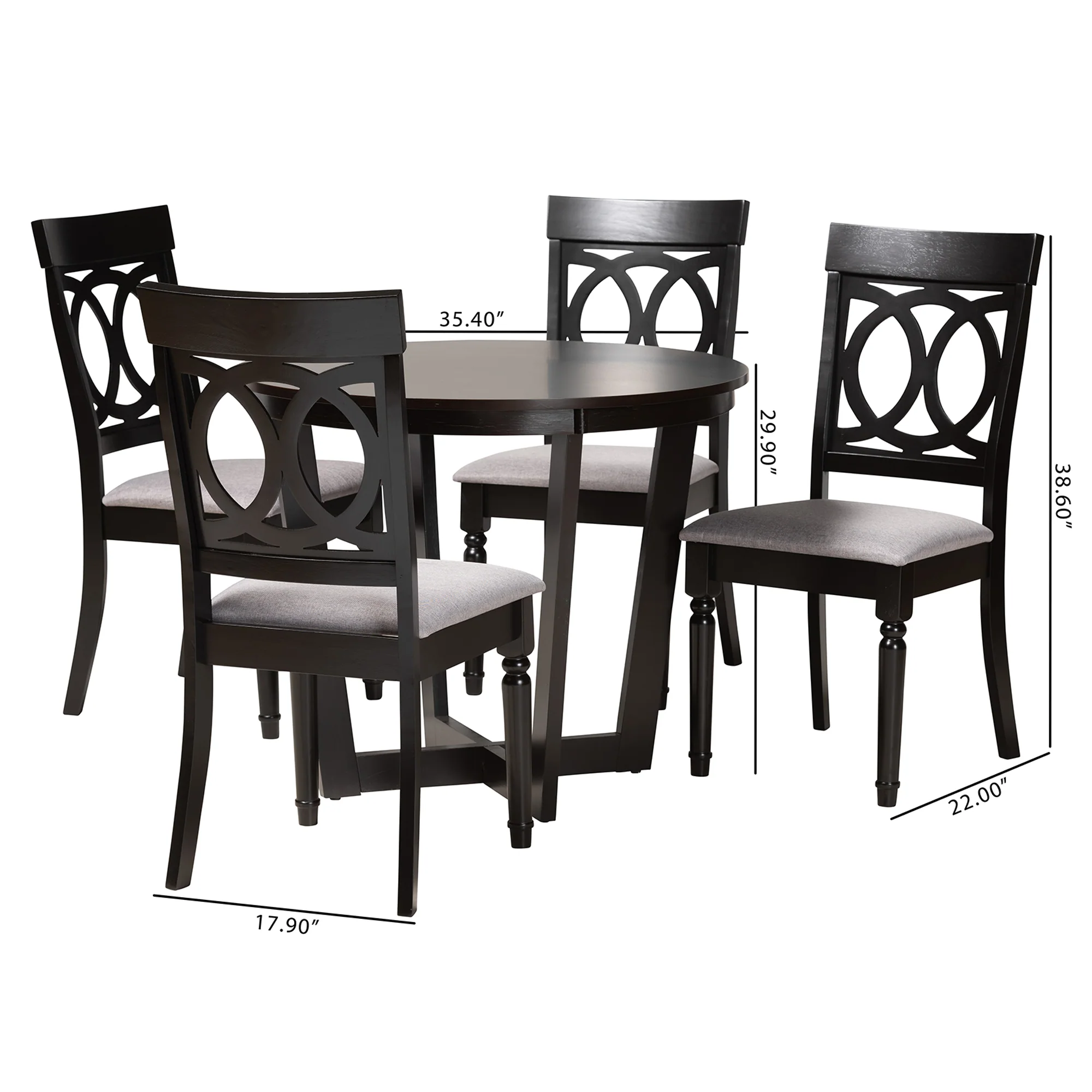 Baxton Studio Estelle Modern Grey Fabric and Dark Brown Finished Wood 5-Piece Dining Set - Image 3