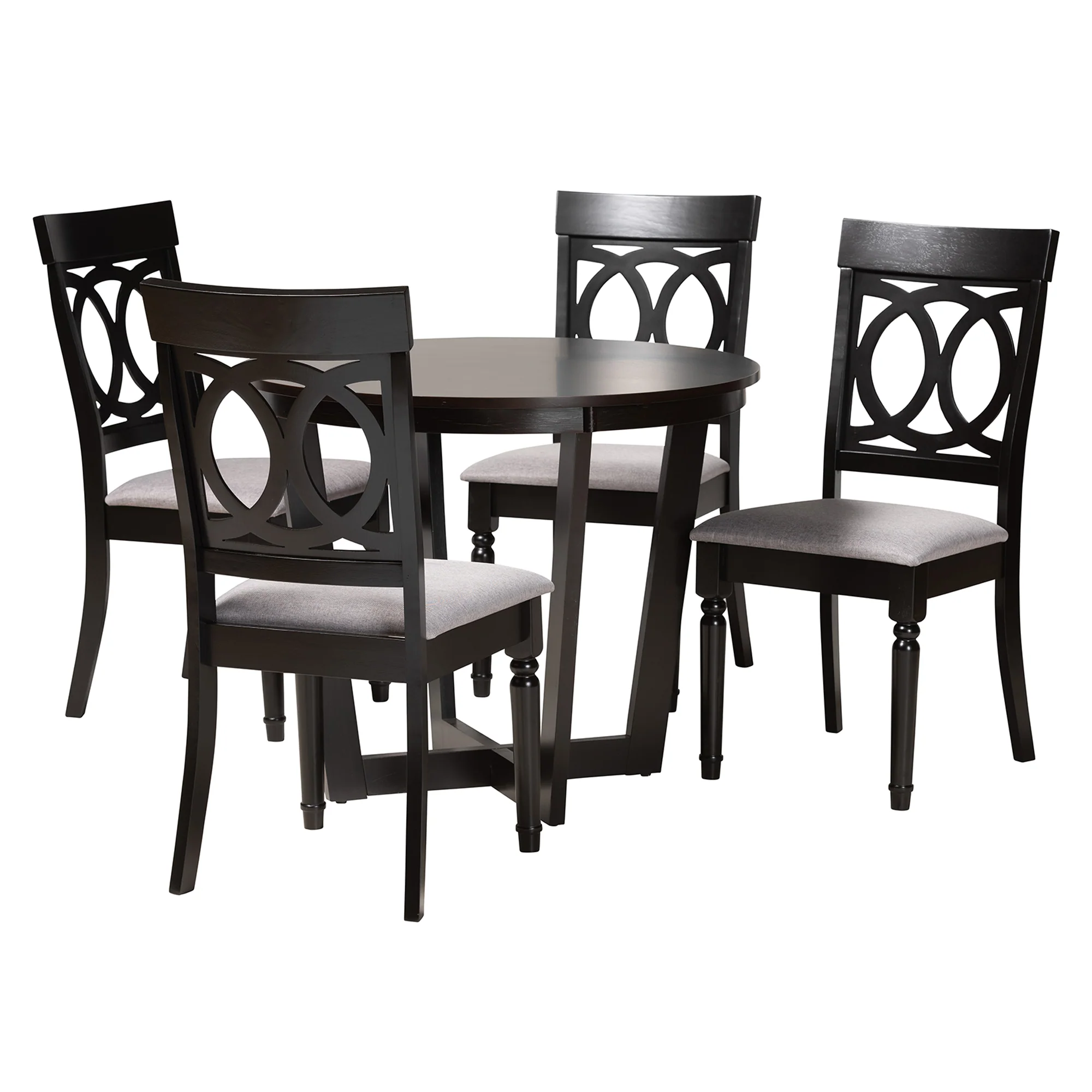 Baxton Studio Estelle Modern Grey Fabric and Dark Brown Finished Wood 5-Piece Dining Set - Image 4