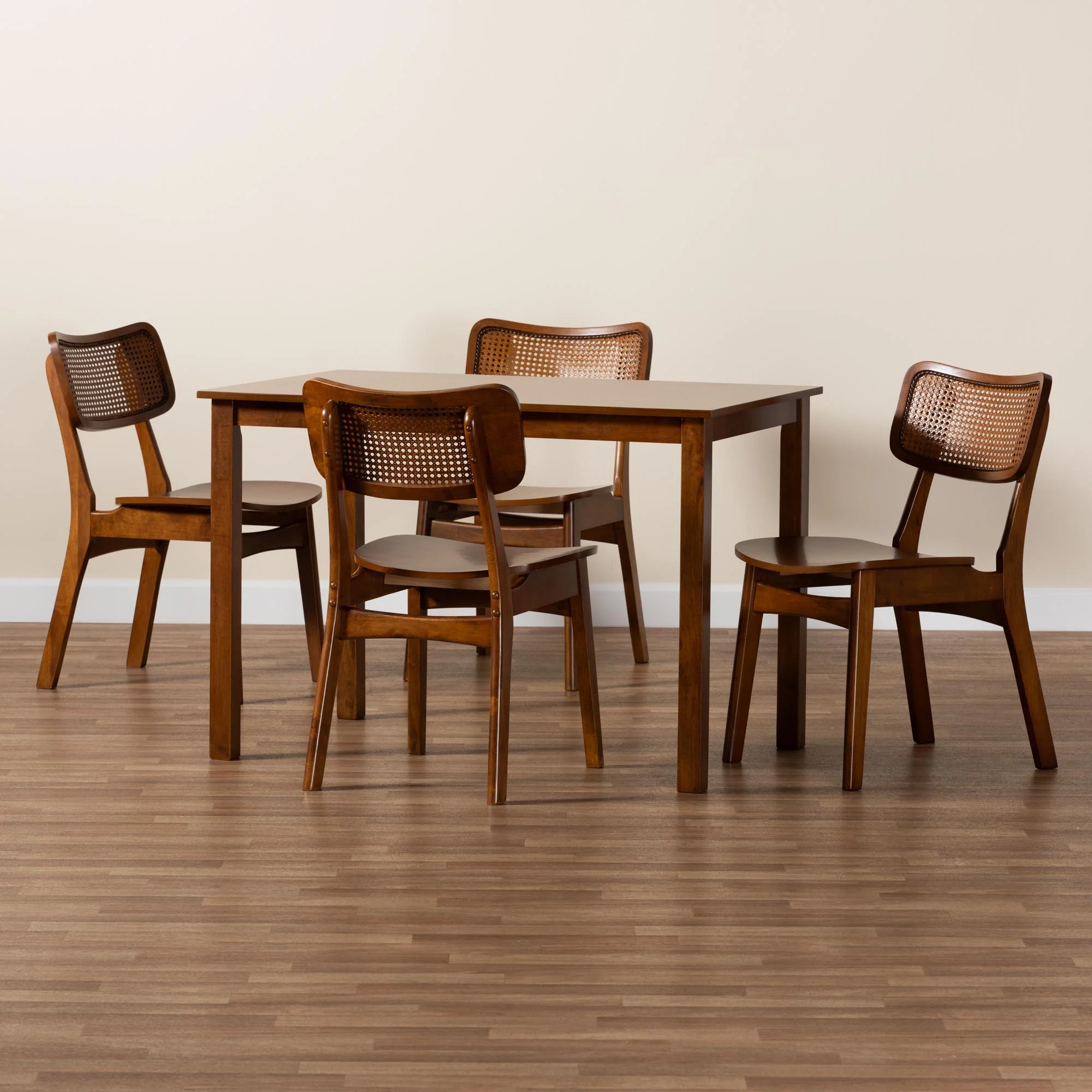 Baxton Studio Estera Mid-Century Modern Dark Brown Finished Wood and Rattan 5-Piece Dining Set - Image 12