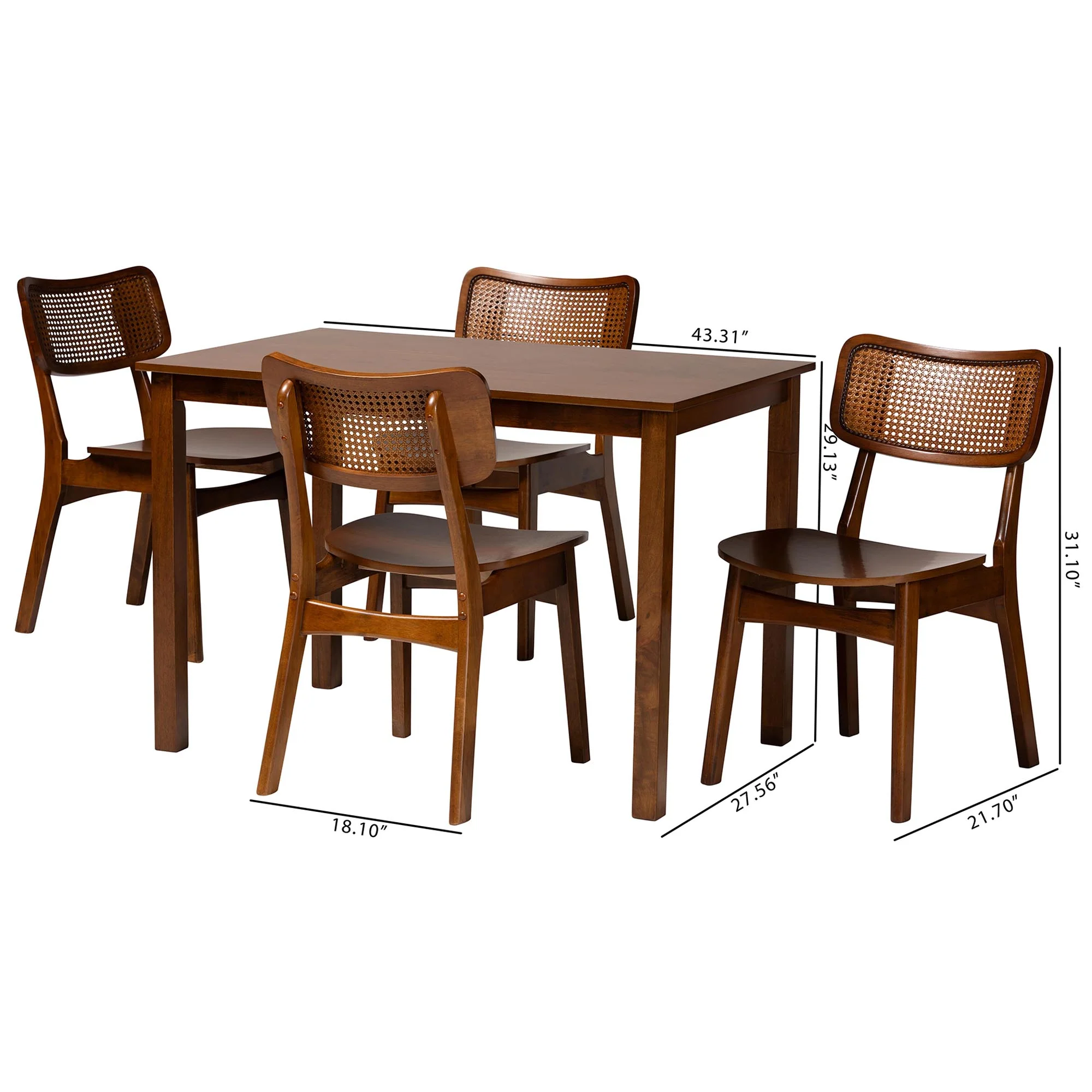 Baxton Studio Estera Mid-Century Modern Dark Brown Finished Wood and Rattan 5-Piece Dining Set - Image 13