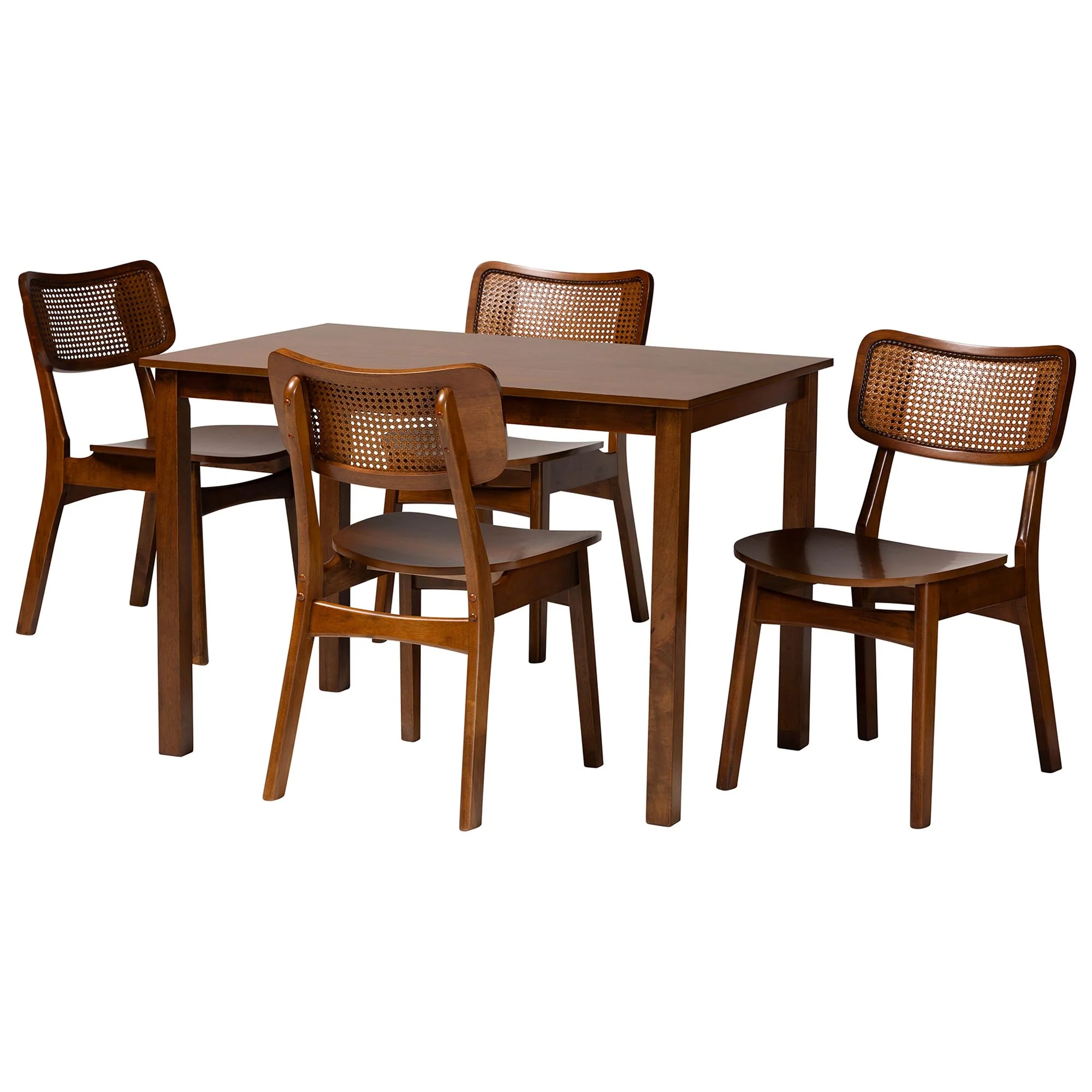 Baxton Studio Estera Mid-Century Modern Dark Brown Finished Wood and Rattan 5-Piece Dining Set - Image 14