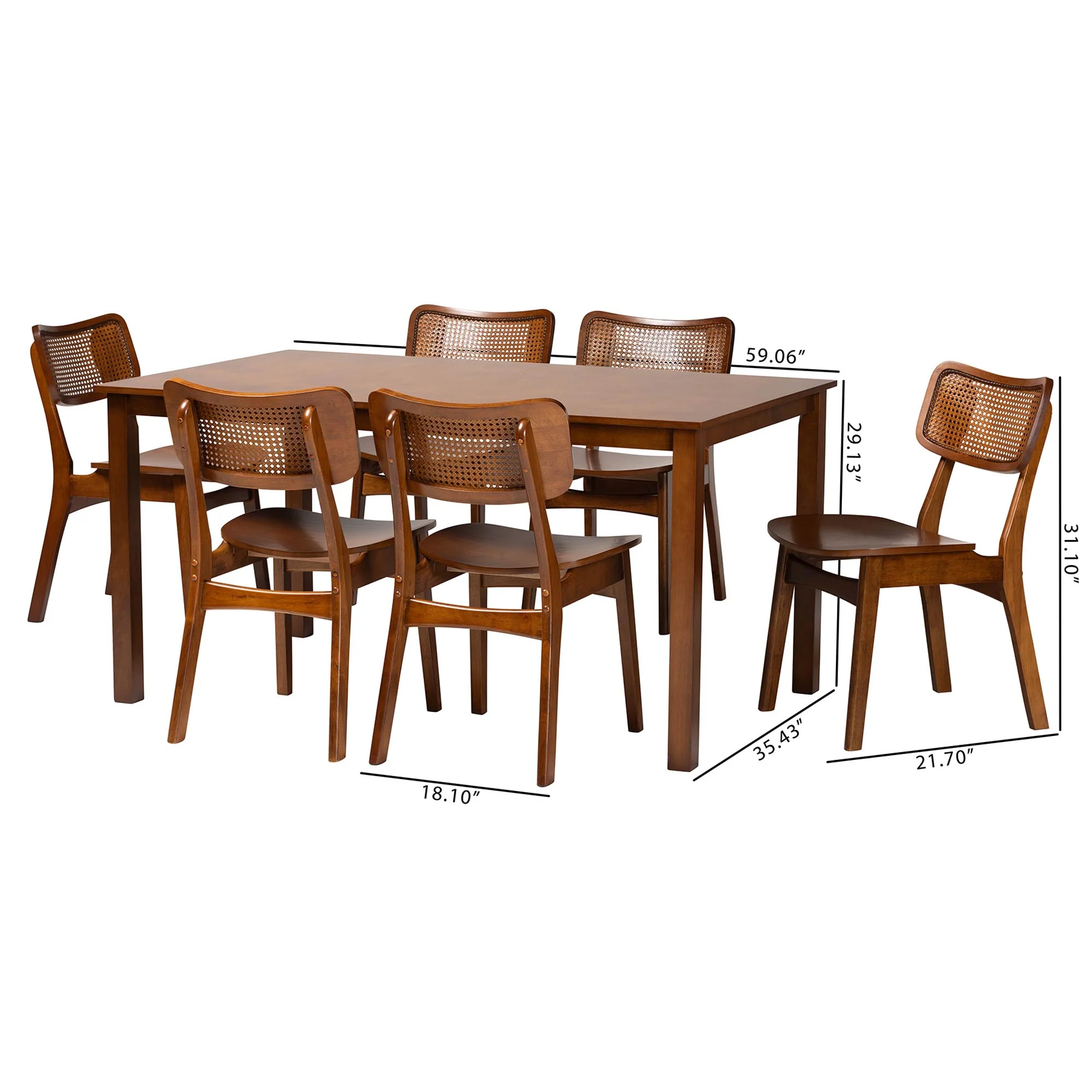 Baxton Studio Estera Mid-Century Modern Dark Brown Finished Wood and Rattan 7-Piece Dining Set - Image 13