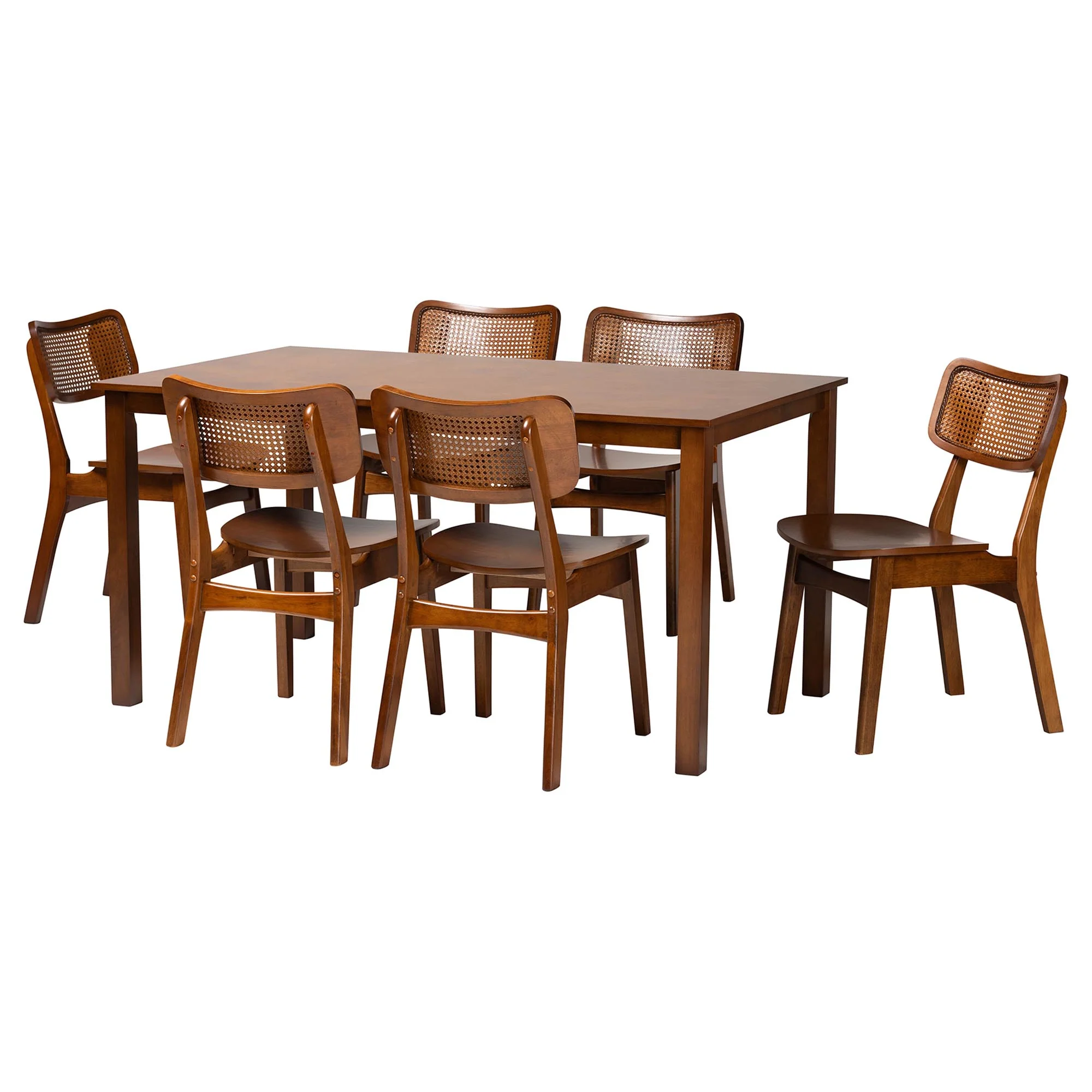 Baxton Studio Estera Mid-Century Modern Dark Brown Finished Wood and Rattan 7-Piece Dining Set - Image 14