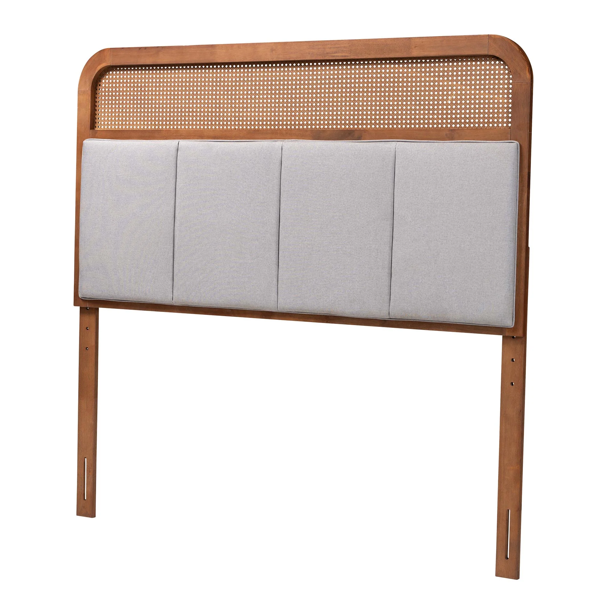Baxton Studio Esti Mid-Century Modern Light Grey Fabric and Ash Walnut Finished Wood King Size Headboard with Rattan - Image 2