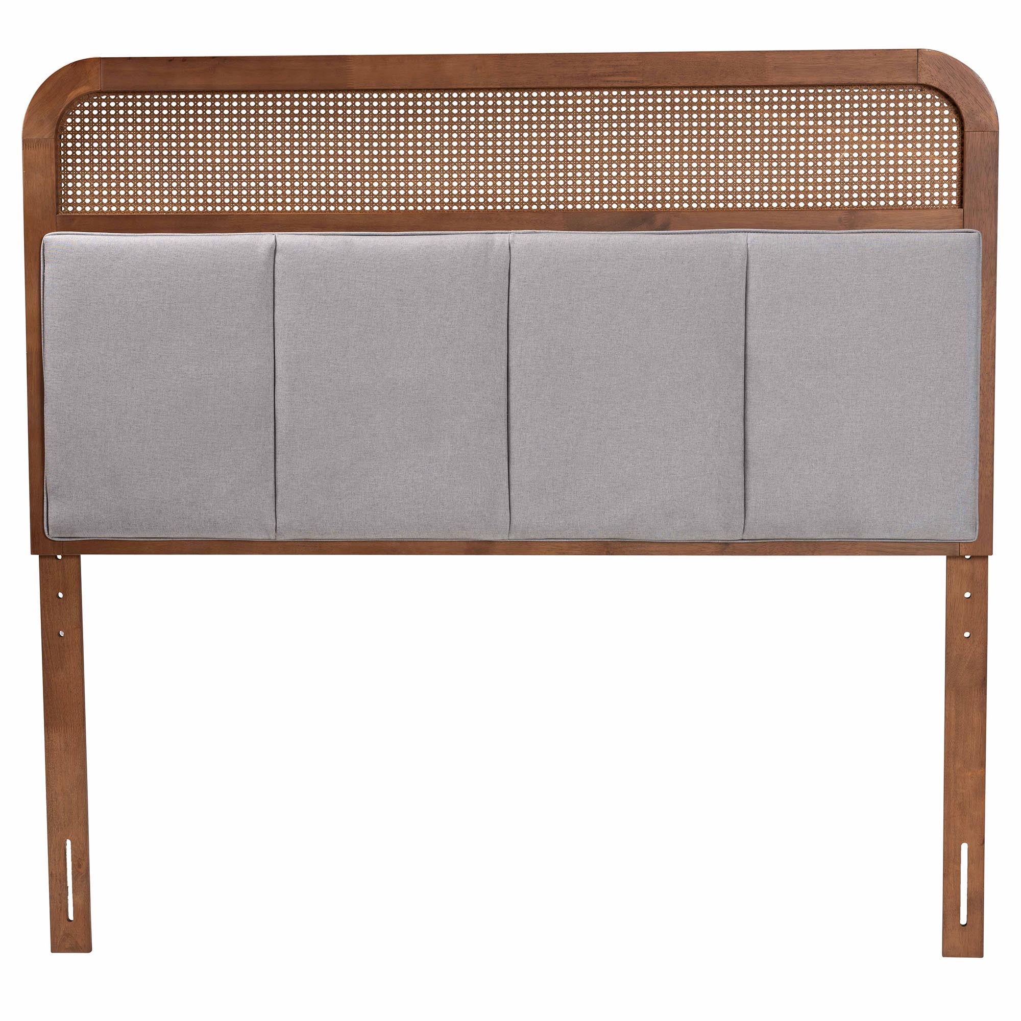 Baxton Studio Esti Mid-Century Modern Light Grey Fabric and Ash Walnut Finished Wood King Size Headboard with Rattan - Image 3