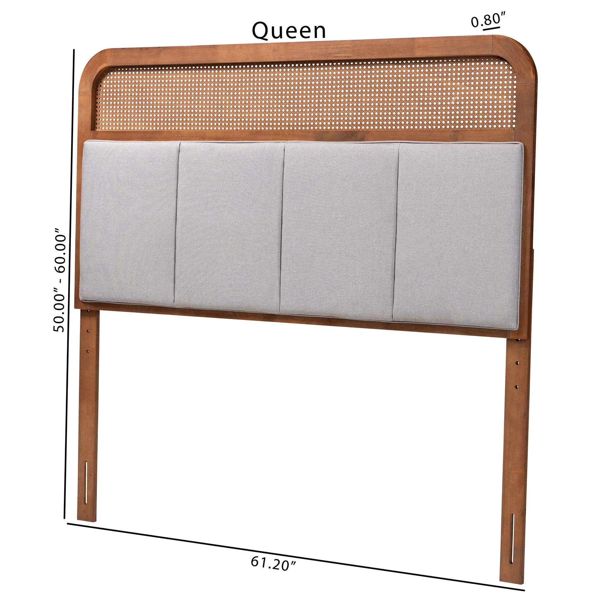 Baxton Studio Esti Mid-Century Modern Light Grey Fabric and Ash Walnut Finished Wood Queen Size Headboard with Rattan - Image 7