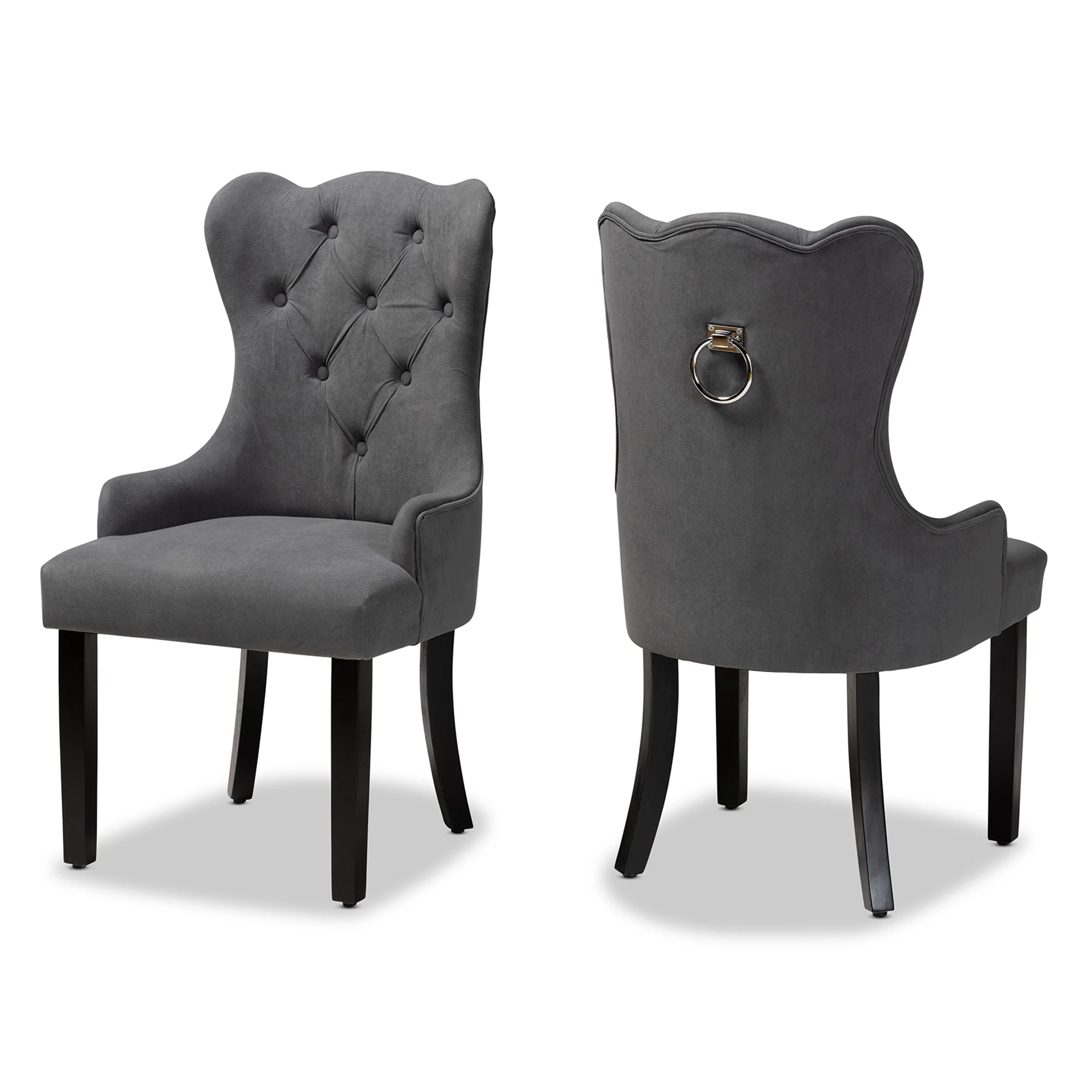 Baxton Studio Fabre Modern Transitional Grey Velvet Fabric Upholstered and Dark Brown Finished Wood 2-Piece Dining Chair Set - Image 2