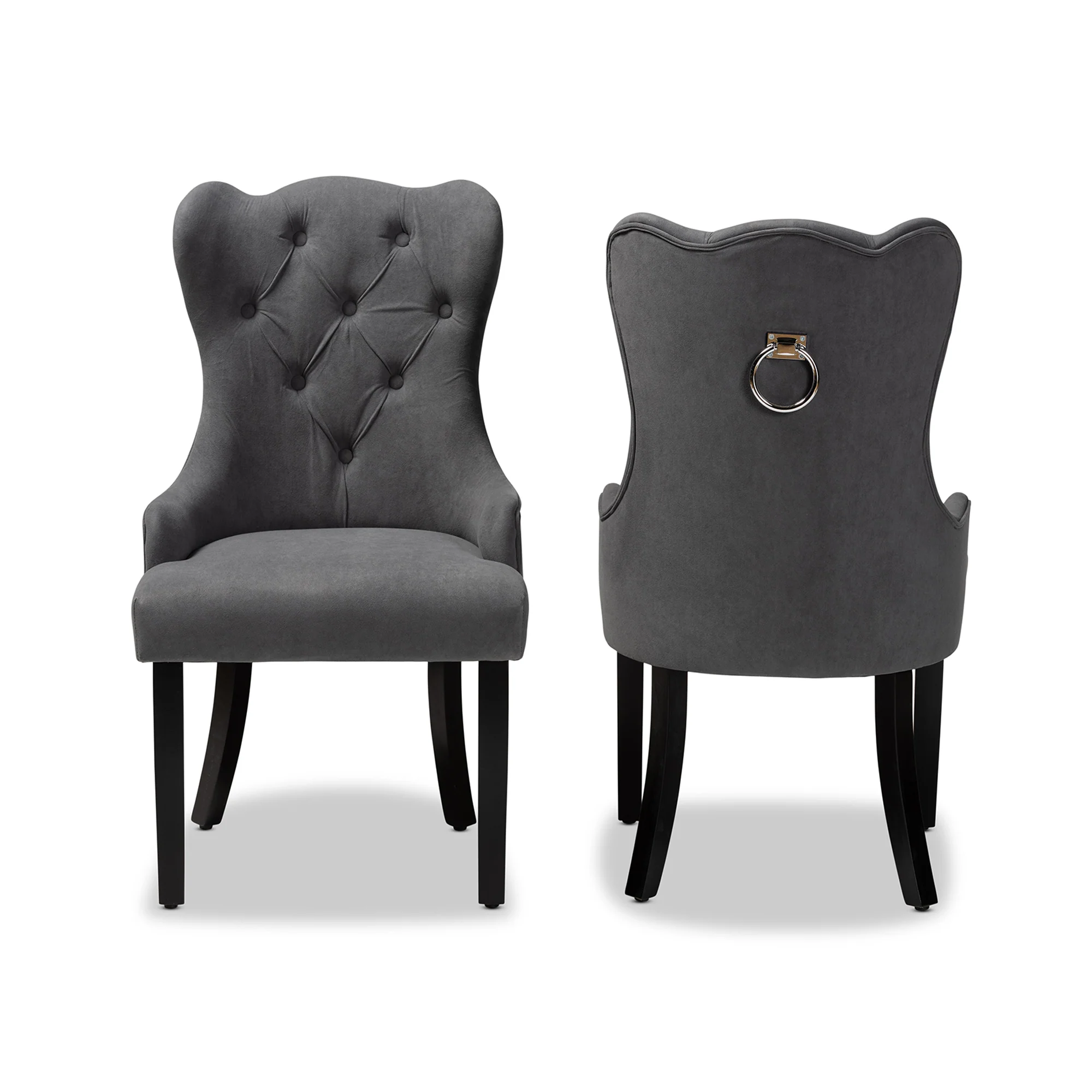 Baxton Studio Fabre Modern Transitional Grey Velvet Fabric Upholstered and Dark Brown Finished Wood 2-Piece Dining Chair Set - Image 3