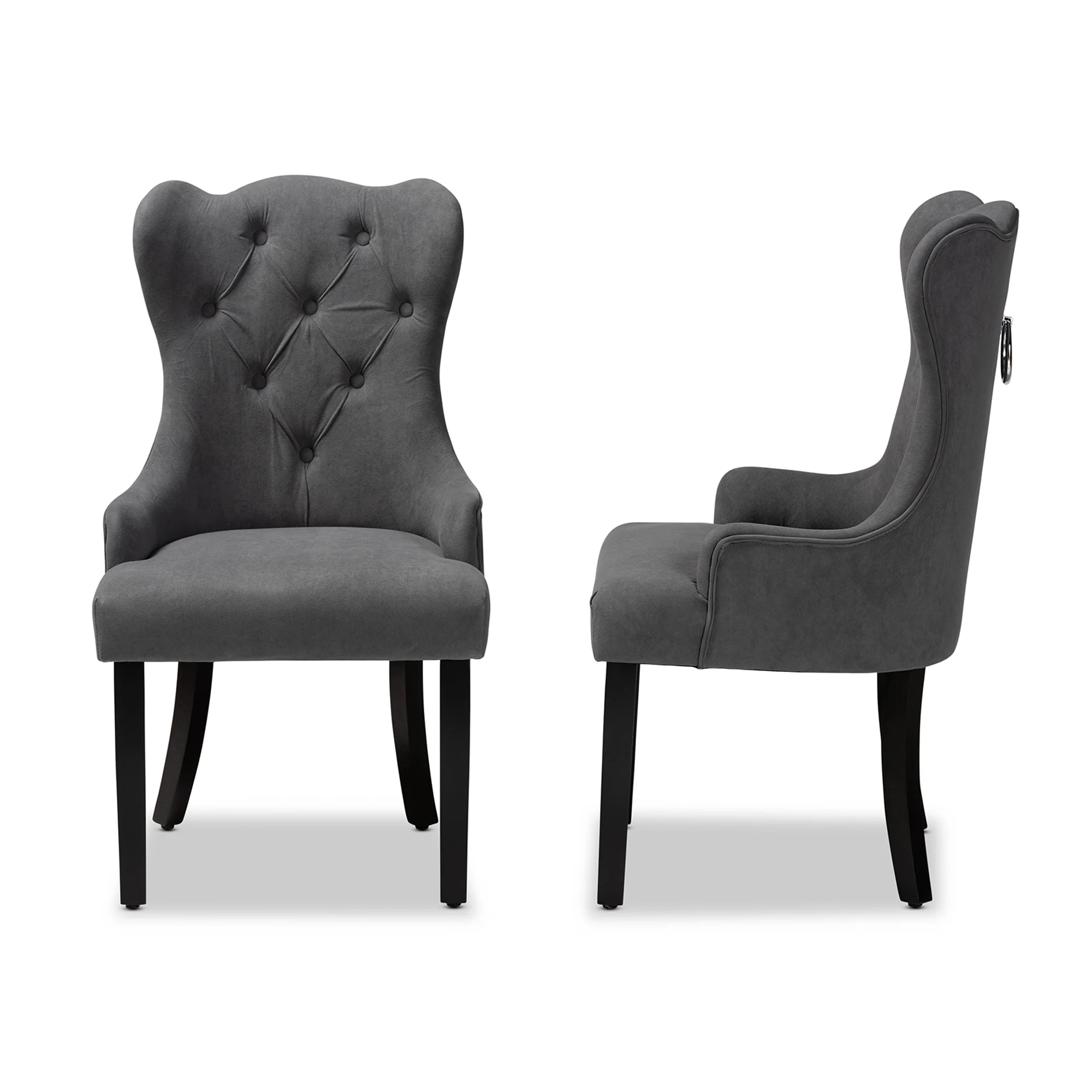 Baxton Studio Fabre Modern Transitional Grey Velvet Fabric Upholstered and Dark Brown Finished Wood 2-Piece Dining Chair Set - Image 4