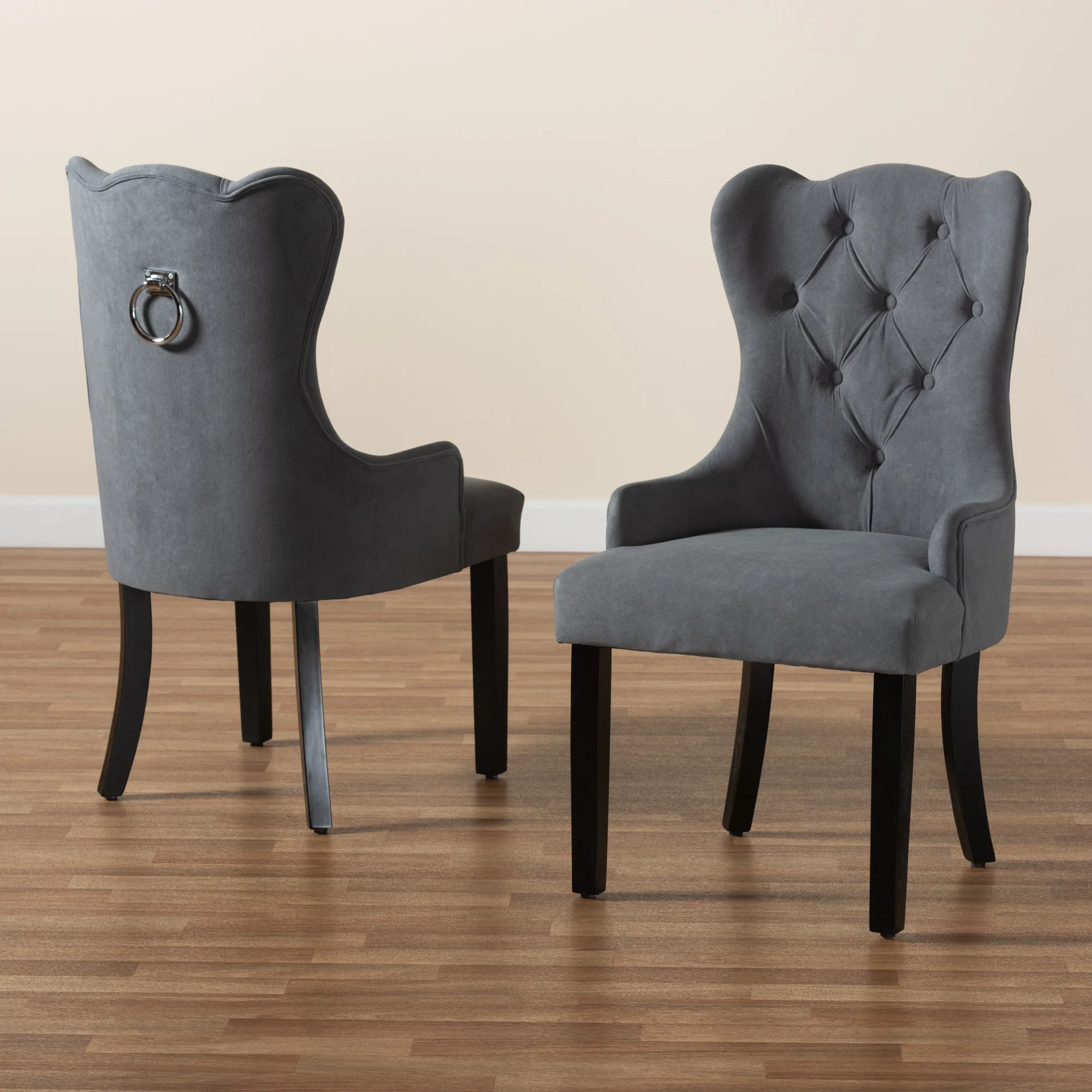 Baxton Studio Fabre Modern Transitional Grey Velvet Fabric Upholstered and Dark Brown Finished Wood 2-Piece Dining Chair Set - Image 9