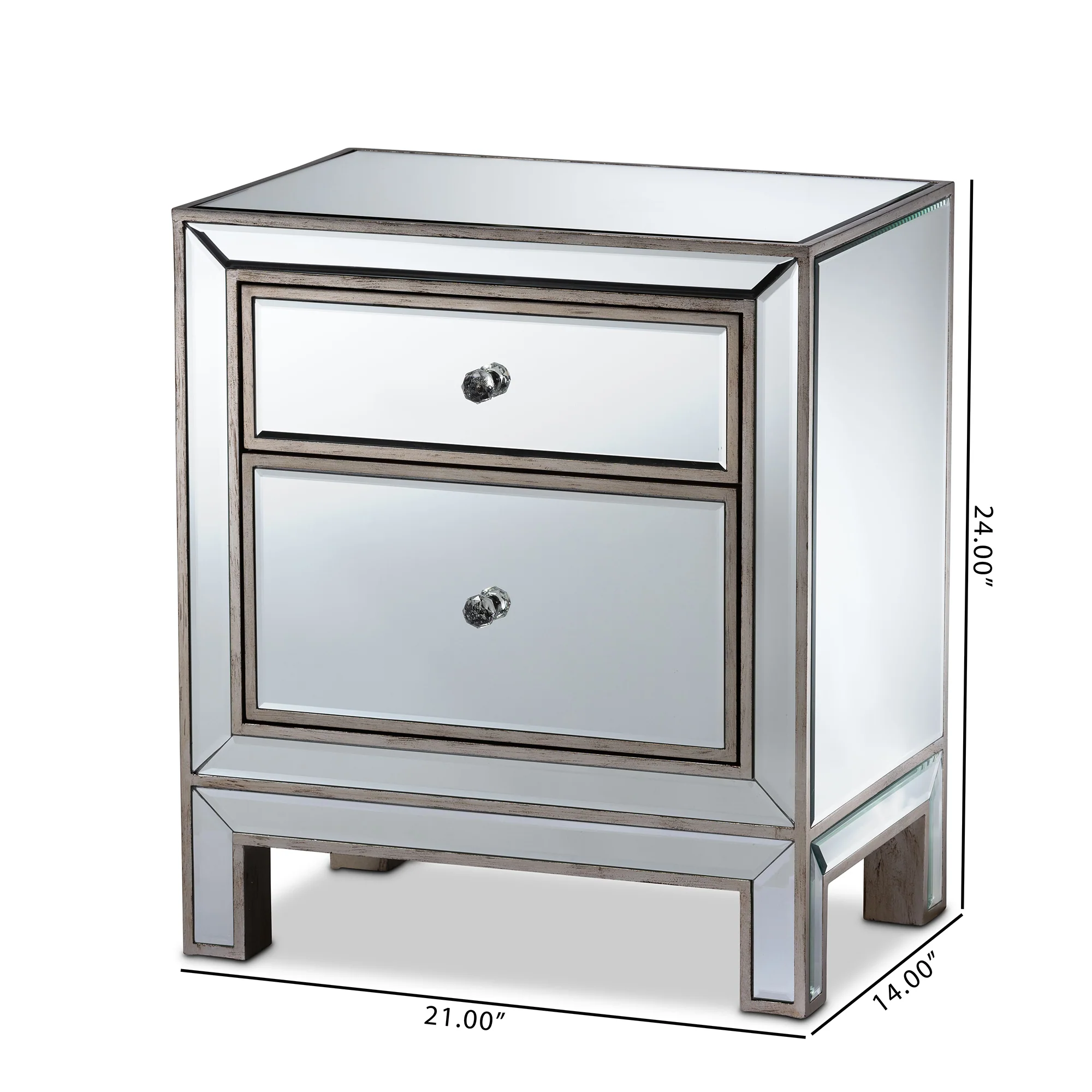 Baxton Studio Fadri Contemporary Glam and Luxe Mirrored 2-Drawer End Table - Image 2