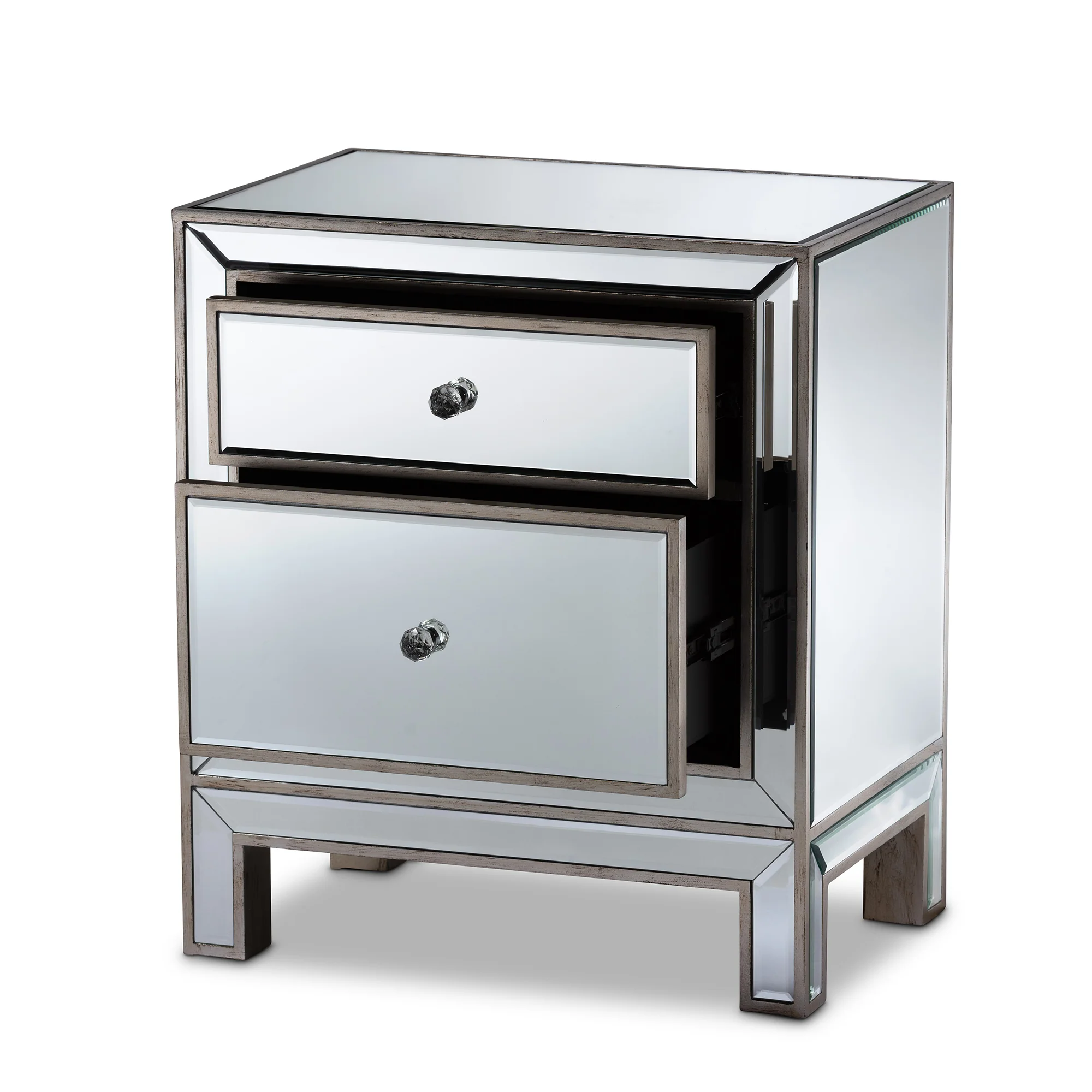 Baxton Studio Fadri Contemporary Glam and Luxe Mirrored 2-Drawer End Table - Image 4