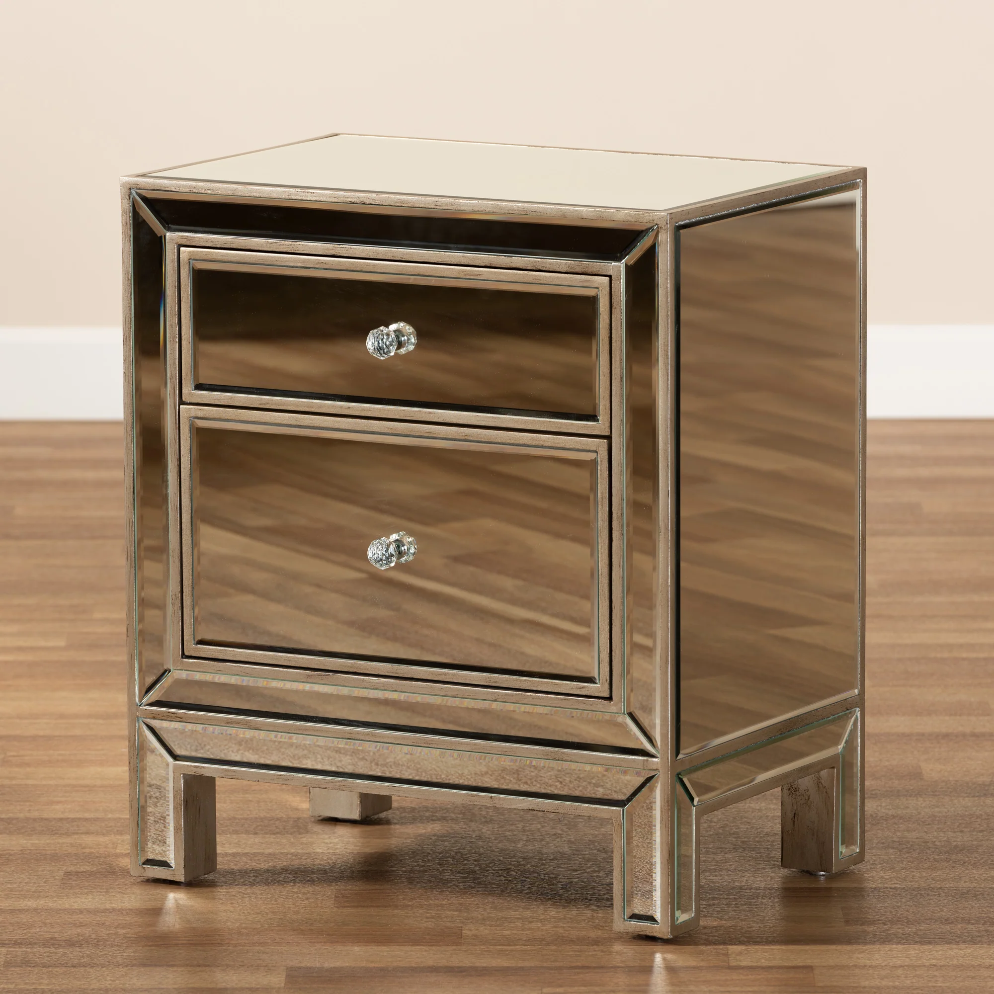 Baxton Studio Fadri Contemporary Glam and Luxe Mirrored 2-Drawer End Table - Image 8