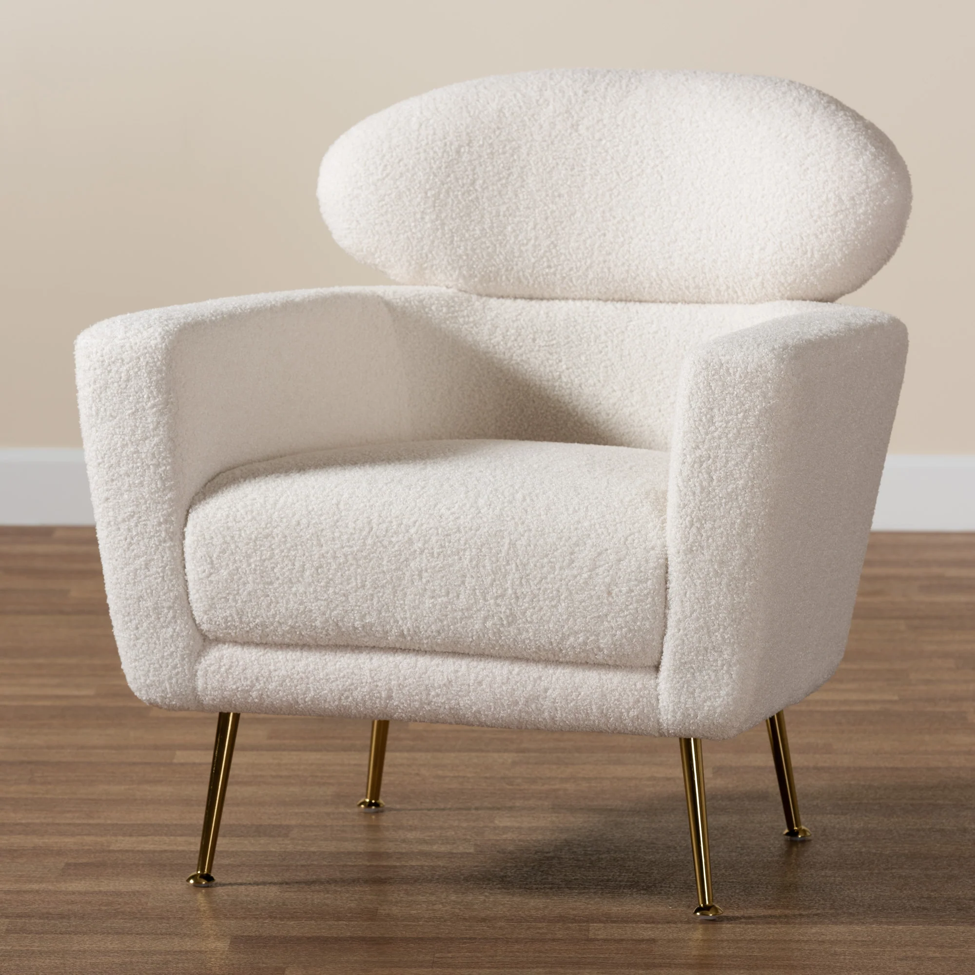 Baxton Studio Fantasia Modern and Contemporary Ivory Boucle Upholstered and Gold Metal Armchair - Image 2