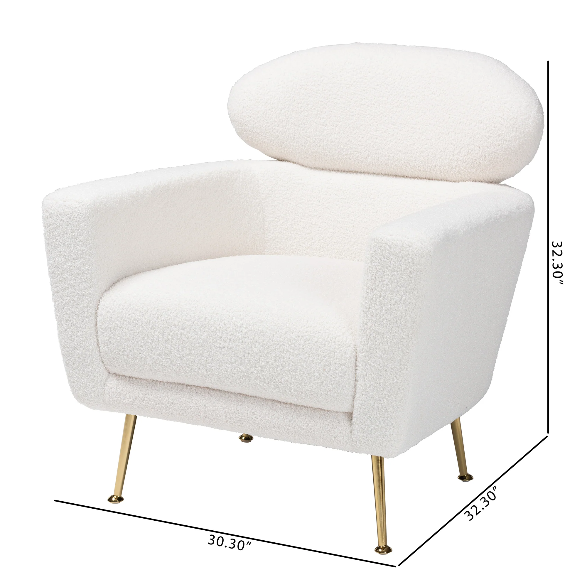 Baxton Studio Fantasia Modern and Contemporary Ivory Boucle Upholstered and Gold Metal Armchair - Image 3