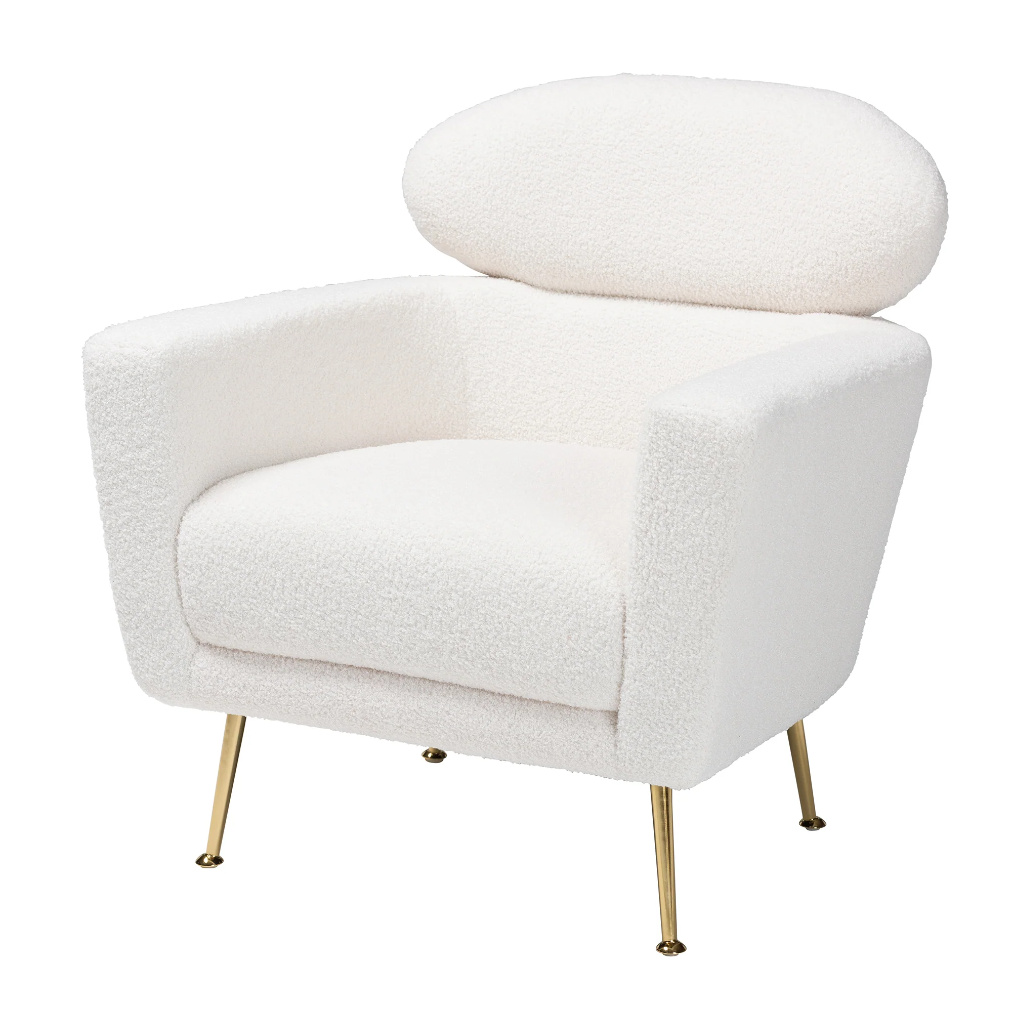 Baxton Studio Fantasia Modern and Contemporary Ivory Boucle Upholstered and Gold Metal Armchair - Image 4