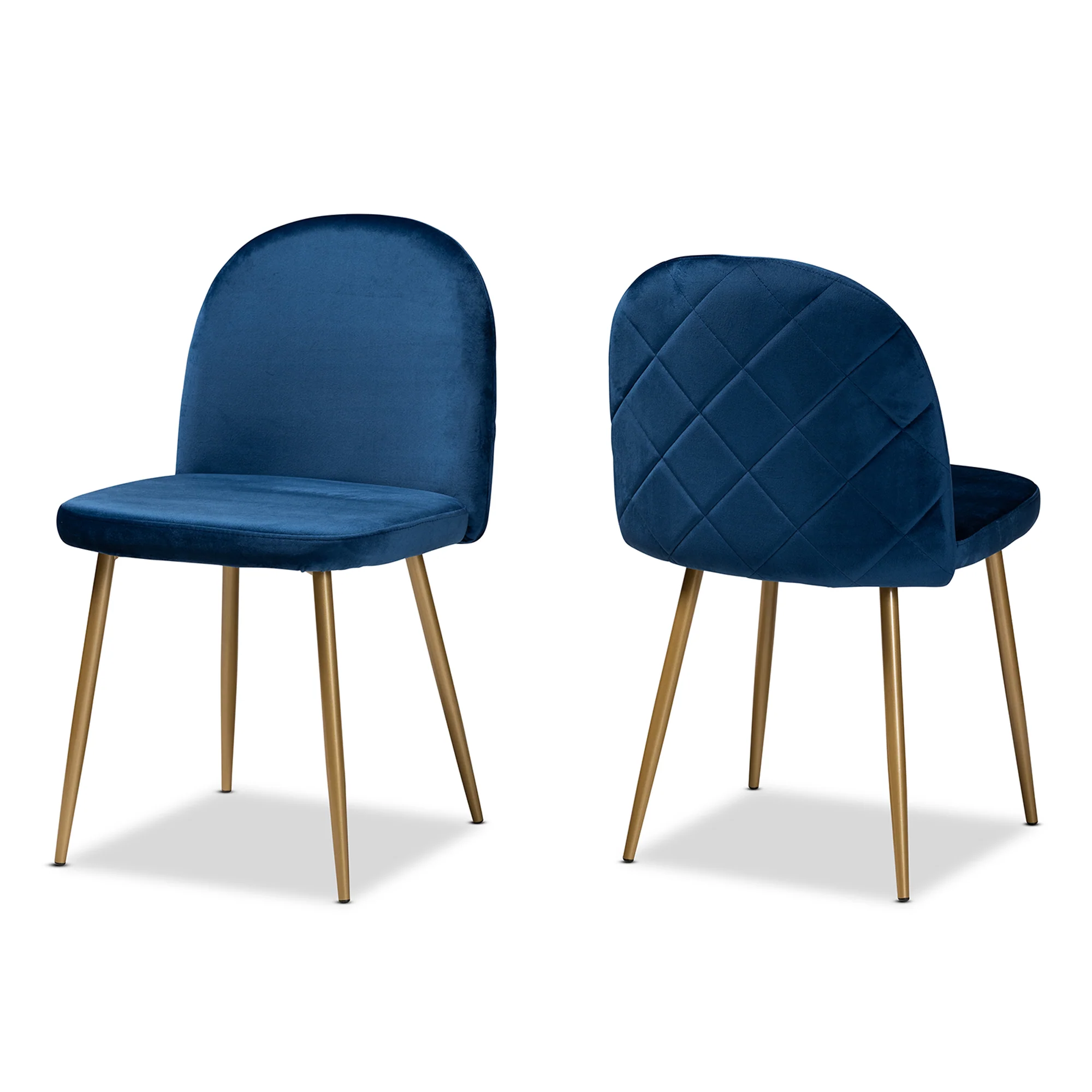 Baxton Studio Fantine Modern Luxe and Glam Navy Blue Velvet Fabric Upholstered and Gold Finished Metal 2-Piece Dining Chair Set - Image 2