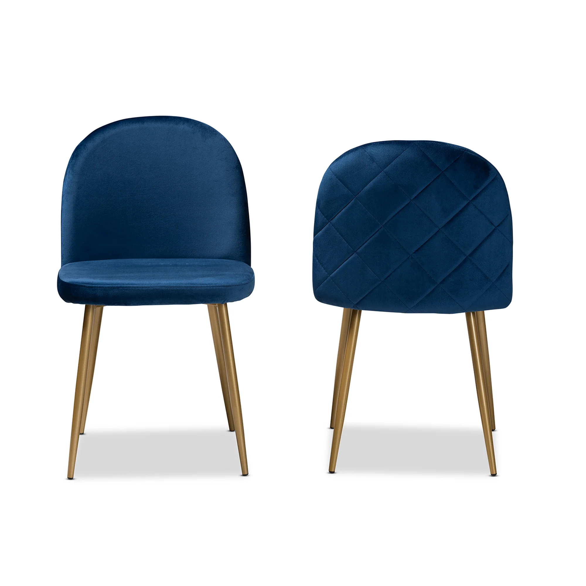 Baxton Studio Fantine Modern Luxe and Glam Navy Blue Velvet Fabric Upholstered and Gold Finished Metal 2-Piece Dining Chair Set - Image 3