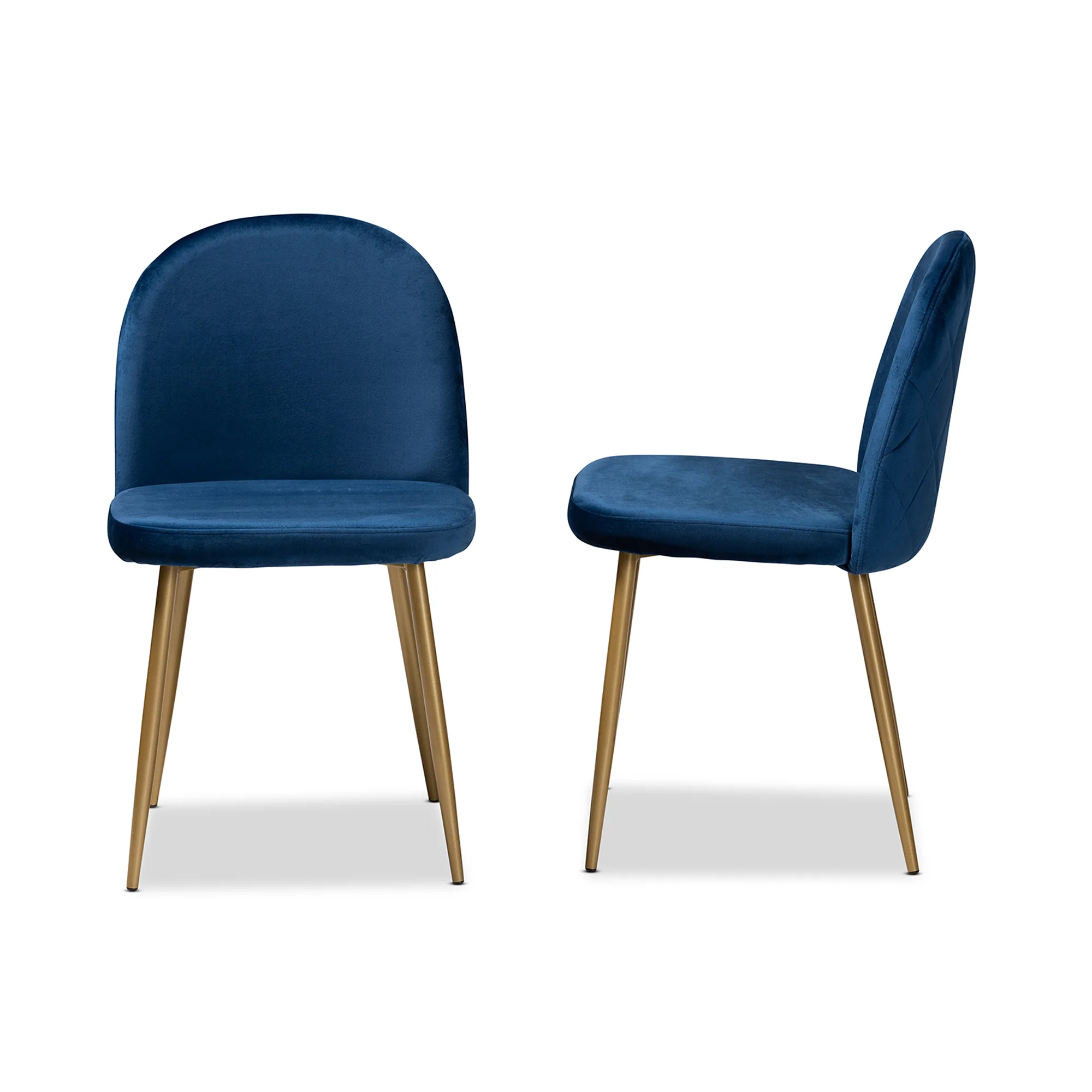Baxton Studio Fantine Modern Luxe and Glam Navy Blue Velvet Fabric Upholstered and Gold Finished Metal 2-Piece Dining Chair Set - Image 4
