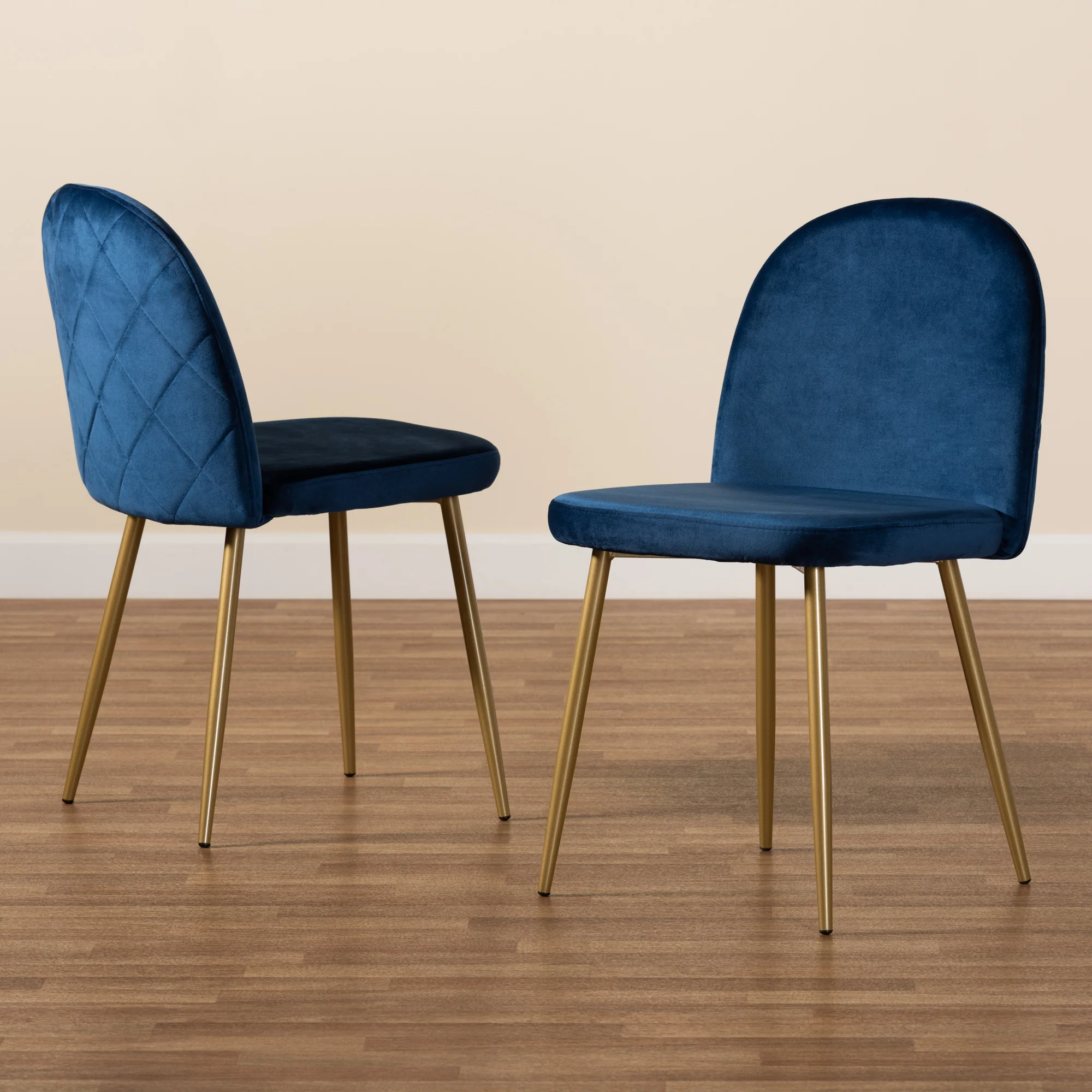Baxton Studio Fantine Modern Luxe and Glam Navy Blue Velvet Fabric Upholstered and Gold Finished Metal 2-Piece Dining Chair Set - Image 7