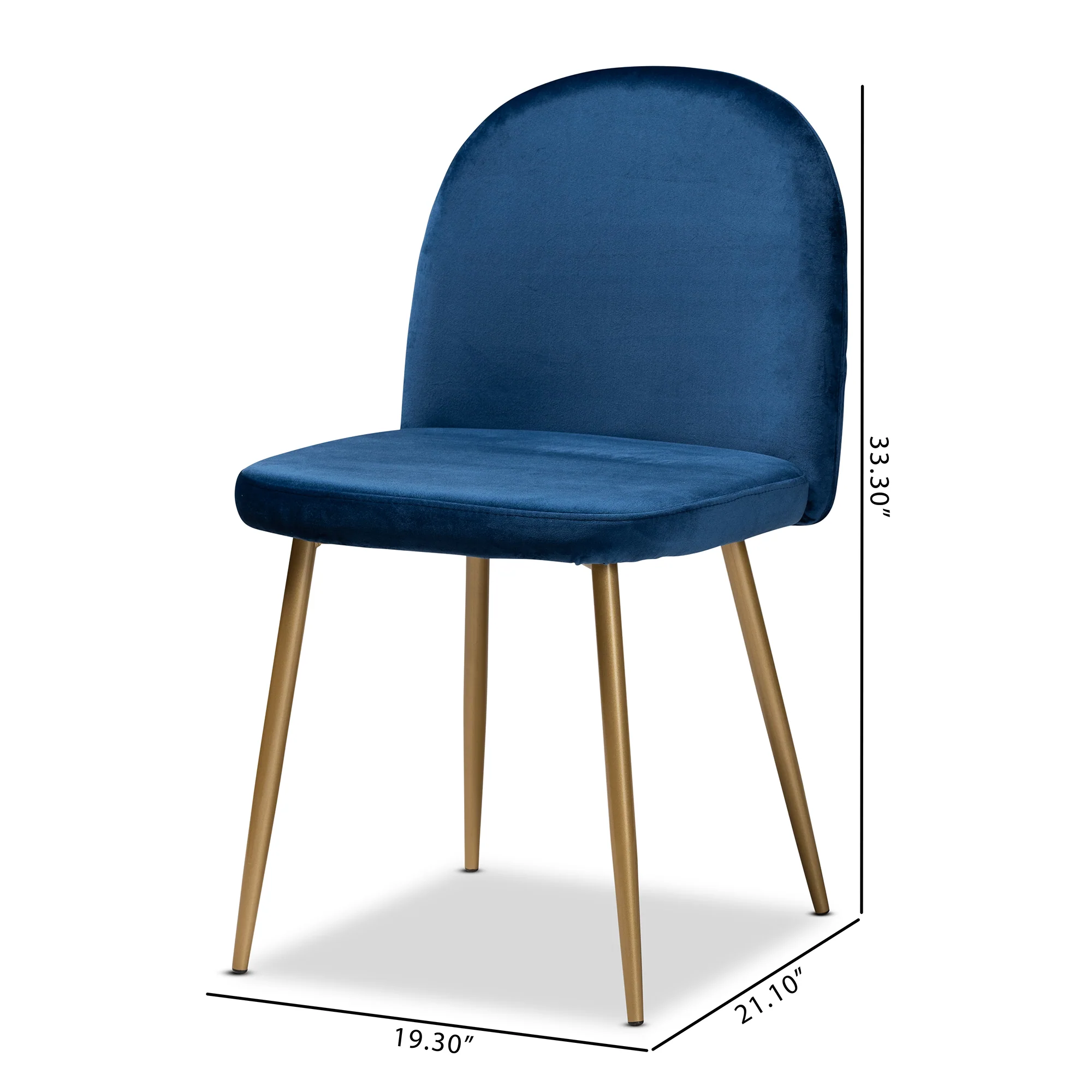 Baxton Studio Fantine Modern Luxe and Glam Navy Blue Velvet Fabric Upholstered and Gold Finished Metal 2-Piece Dining Chair Set - Image 8