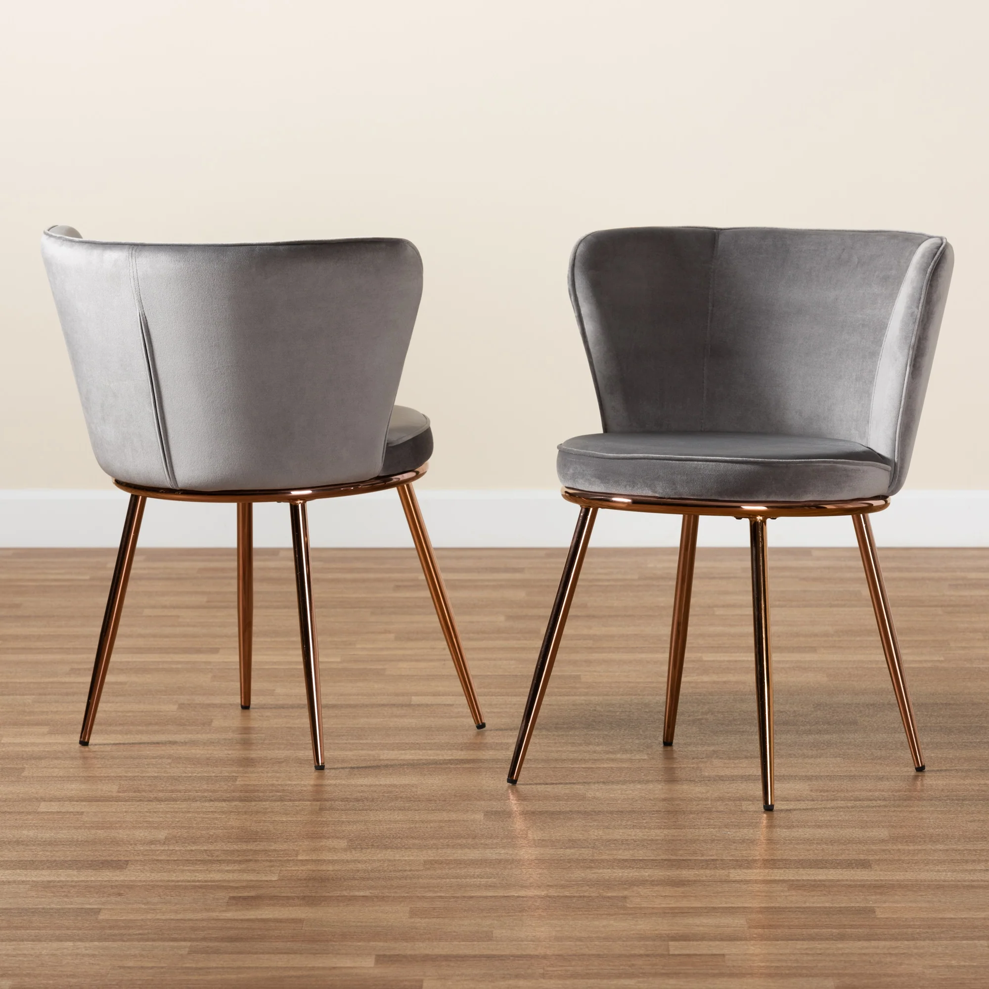 Baxton Studio Farah Modern Luxe and Glam Grey Velvet Fabric Upholstered and Rose Gold Finished Metal 2-Piece Dining Chair Set - Image 2