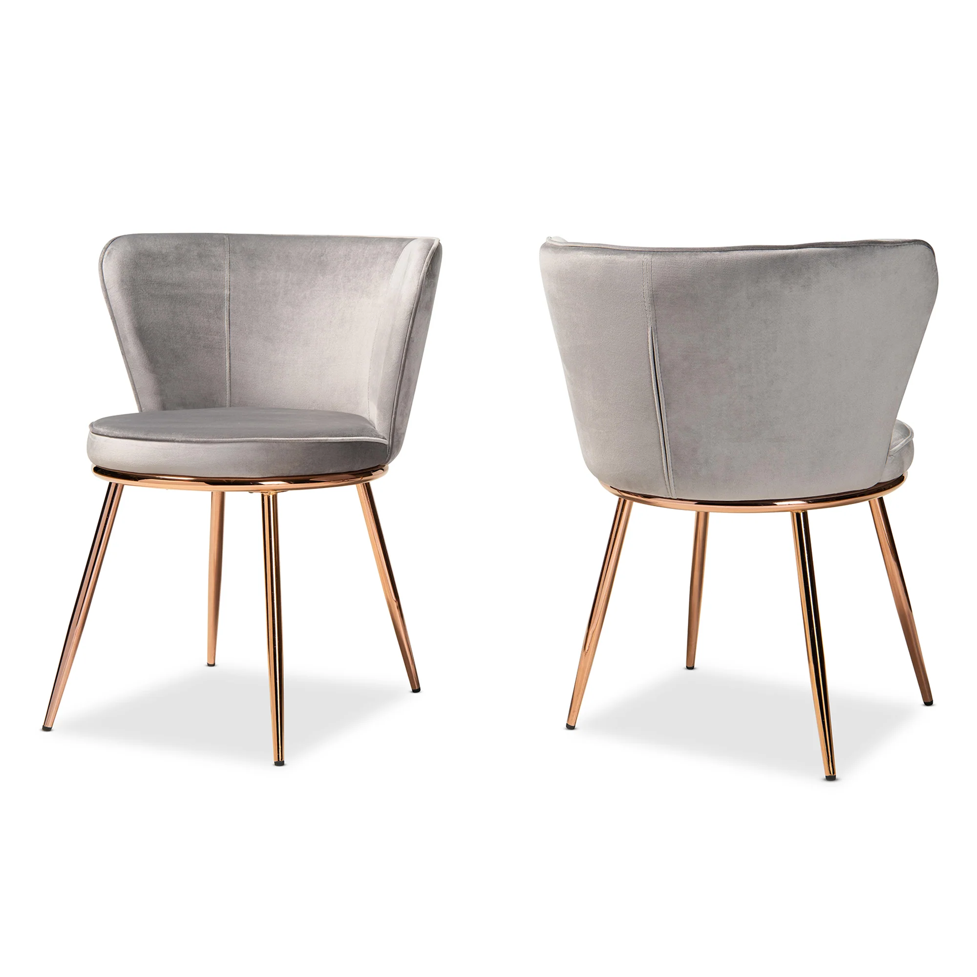 Baxton Studio Farah Modern Luxe and Glam Grey Velvet Fabric Upholstered and Rose Gold Finished Metal 2-Piece Dining Chair Set - Image 4