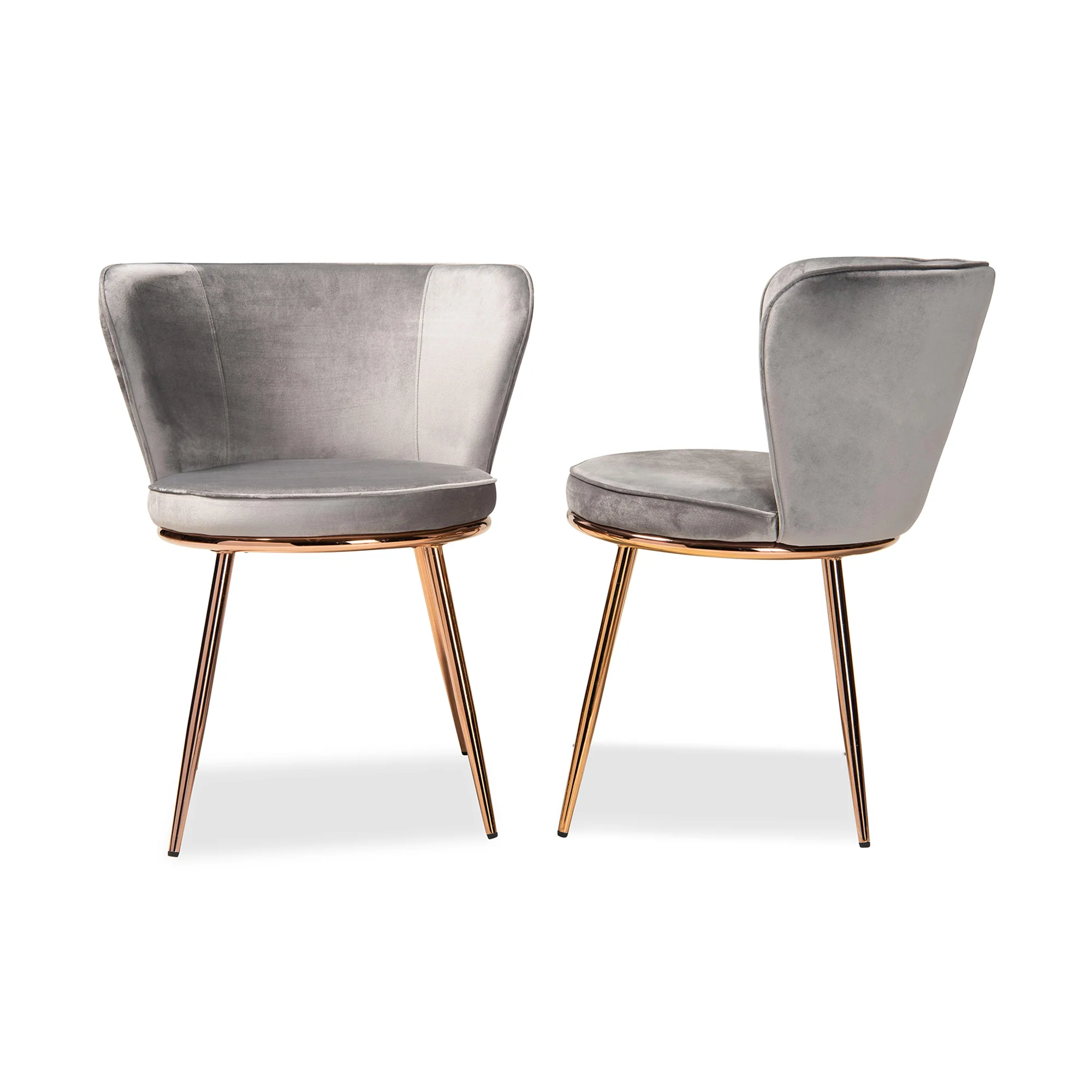 Baxton Studio Farah Modern Luxe and Glam Grey Velvet Fabric Upholstered and Rose Gold Finished Metal 2-Piece Dining Chair Set - Image 5