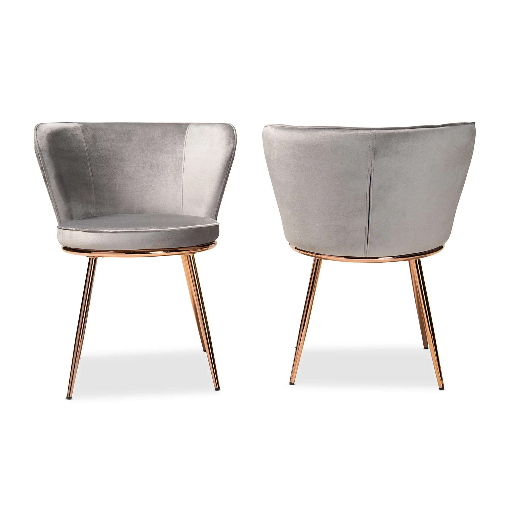 Baxton Studio Farah Modern Luxe and Glam Grey Velvet Fabric Upholstered and Rose Gold Finished Metal 2-Piece Dining Chair Set - Image 6