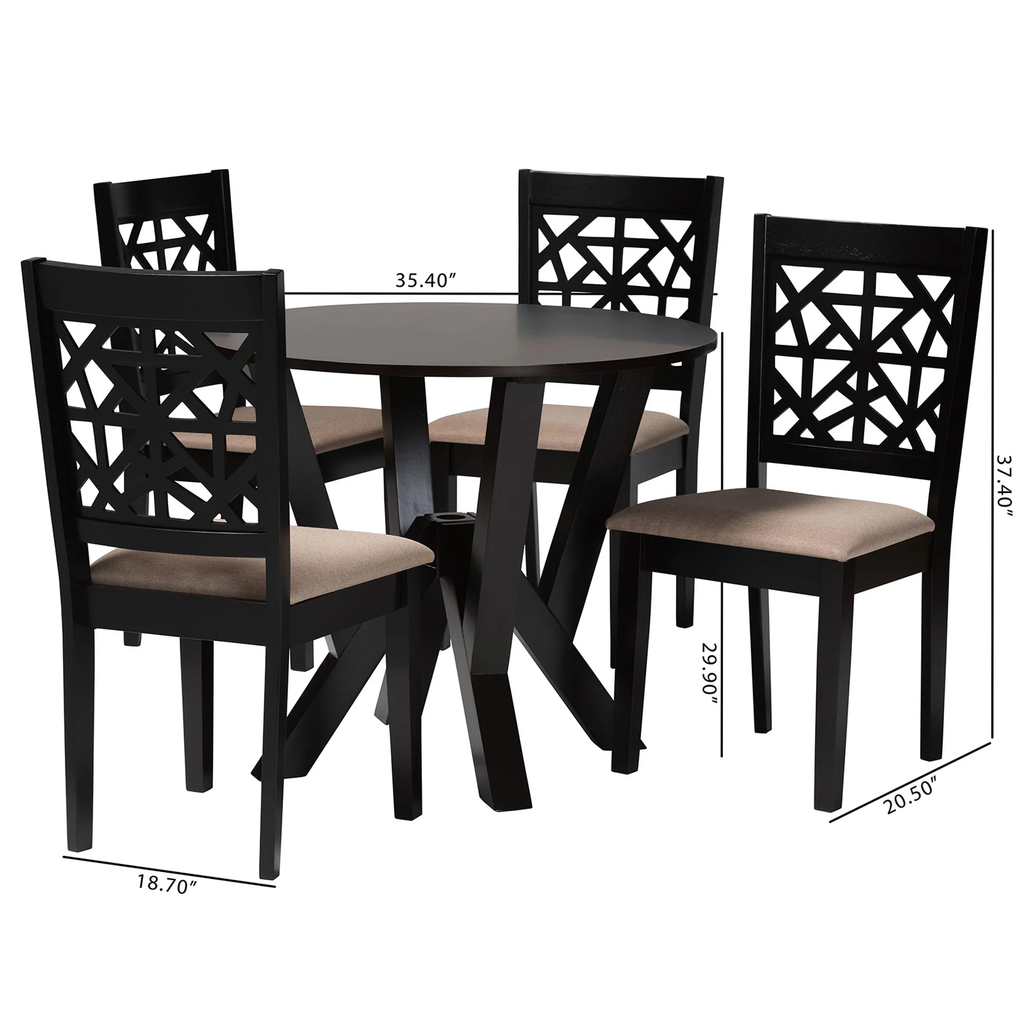 Baxton Studio Felice Modern Beige Fabric and Dark Brown Finished Wood 5-Piece Dining Set - Image 10
