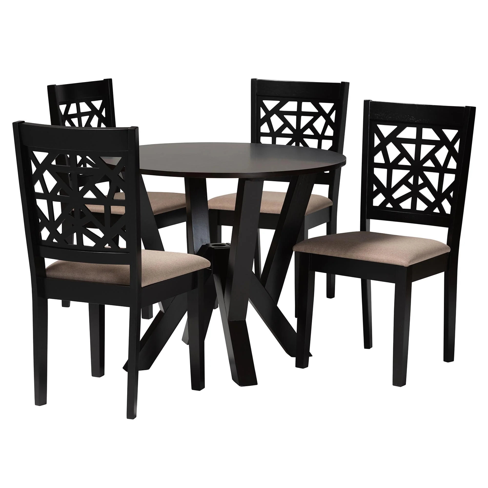 Baxton Studio Felice Modern Beige Fabric and Dark Brown Finished Wood 5-Piece Dining Set - Image 2