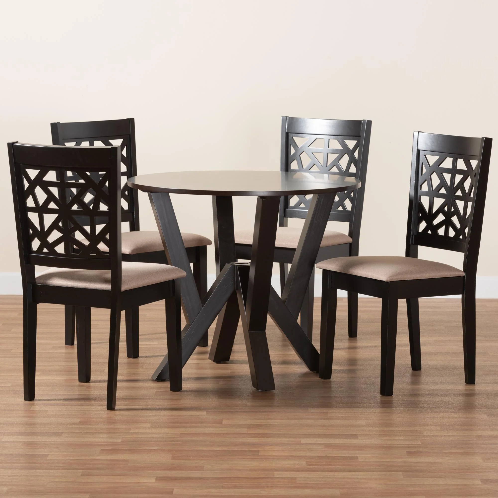 Baxton Studio Felice Modern Beige Fabric and Dark Brown Finished Wood 5-Piece Dining Set - Image 9