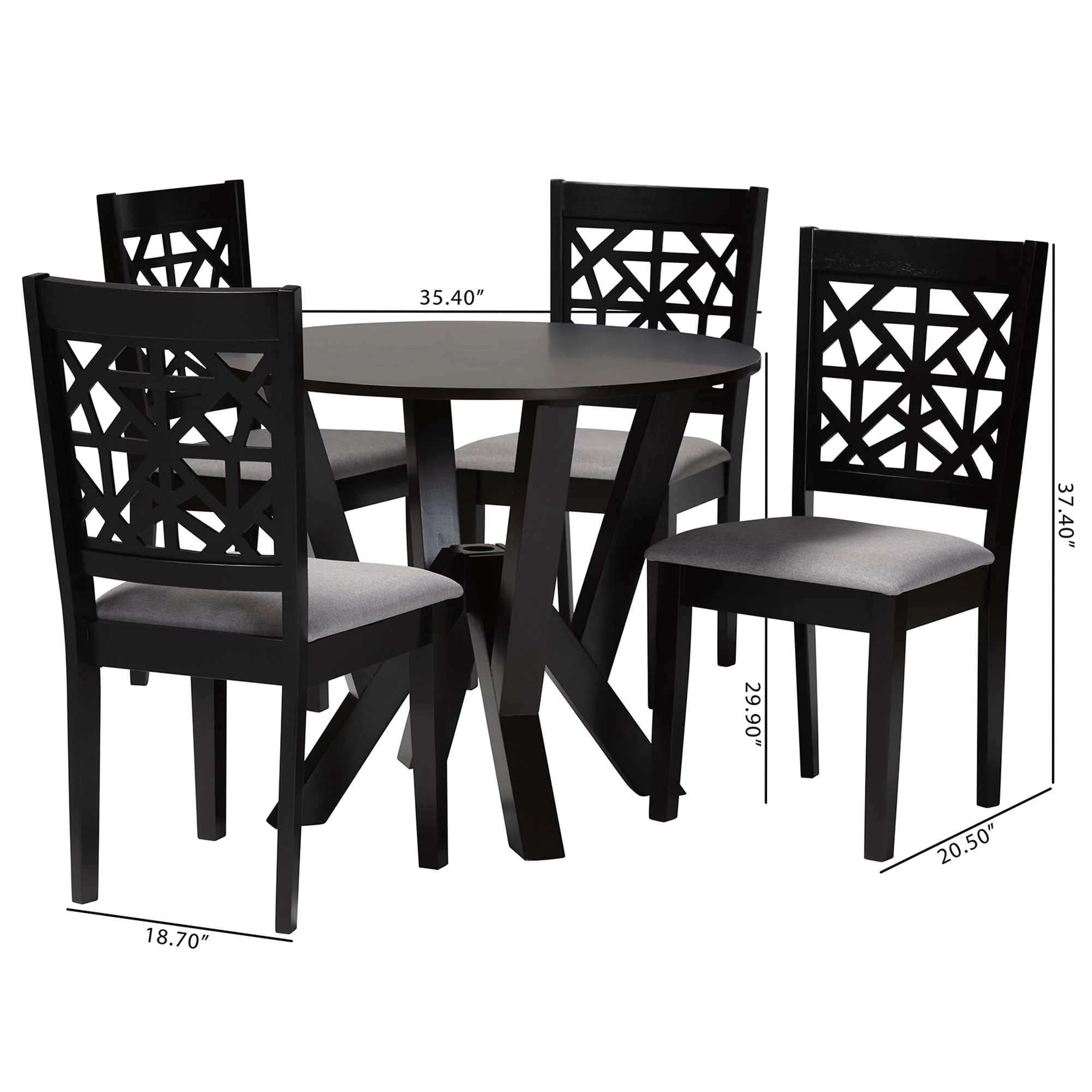 Baxton Studio Felice Modern Grey Fabric and Dark Brown Finished Wood 5-Piece Dining Set - Image 10