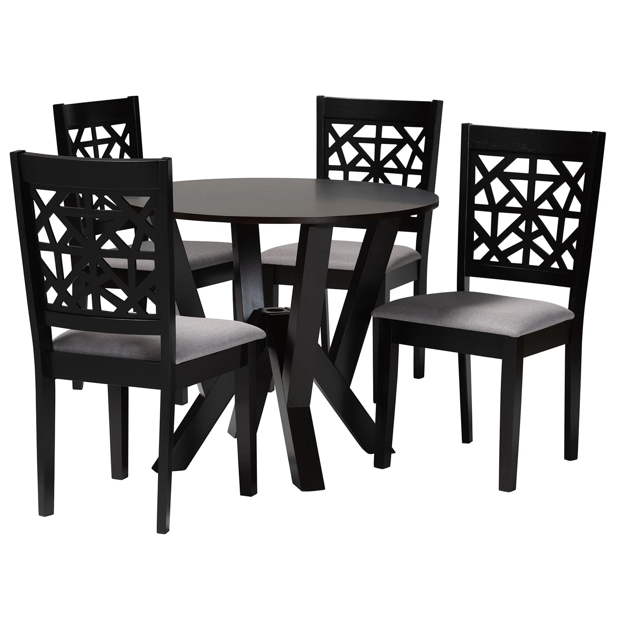 Baxton Studio Felice Modern Grey Fabric and Dark Brown Finished Wood 5-Piece Dining Set - Image 2