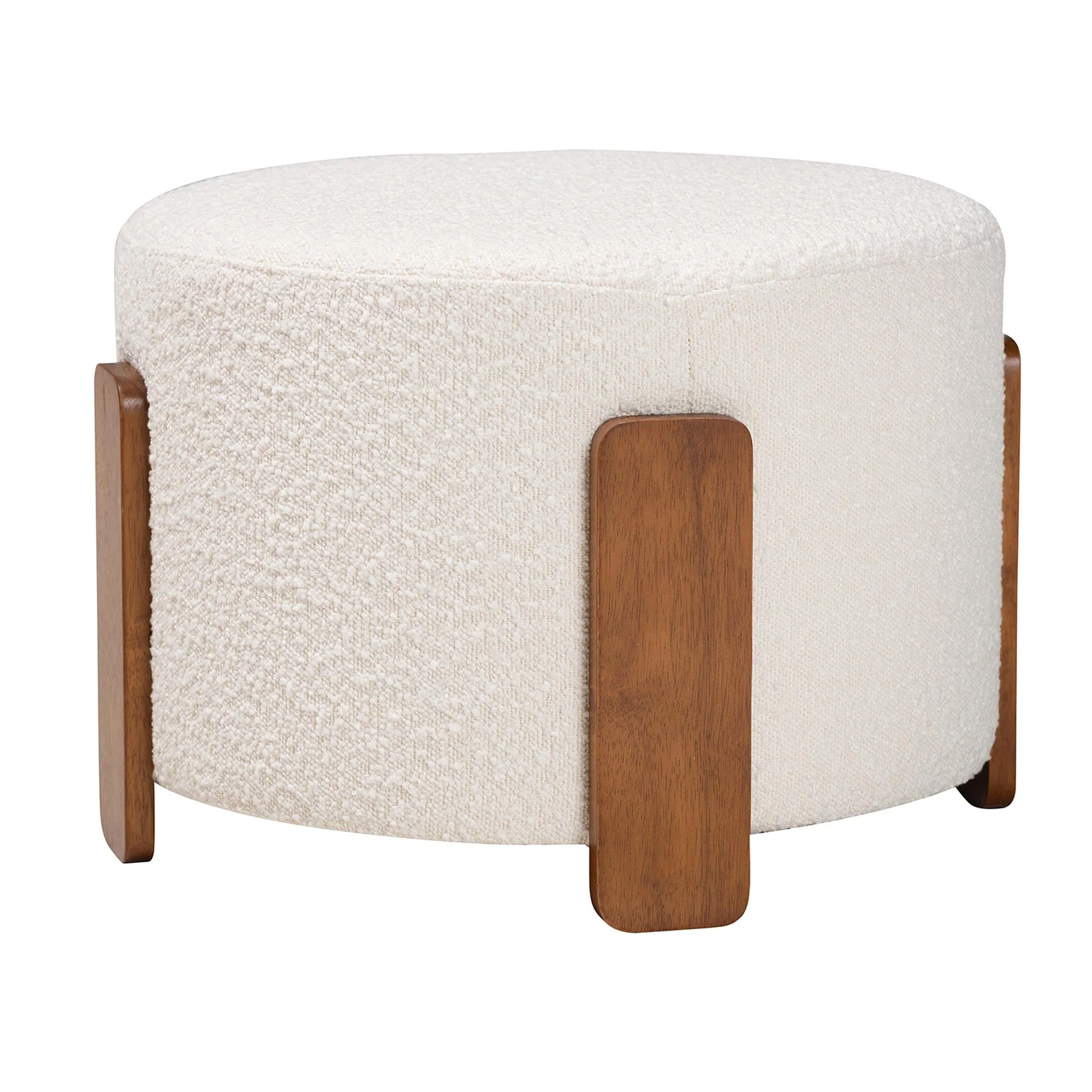 Baxton Studio Finlay Modern Japandi Cream Boucle Fabric and Walnut Brown Finished Wood Ottoman Footstool - Image 2