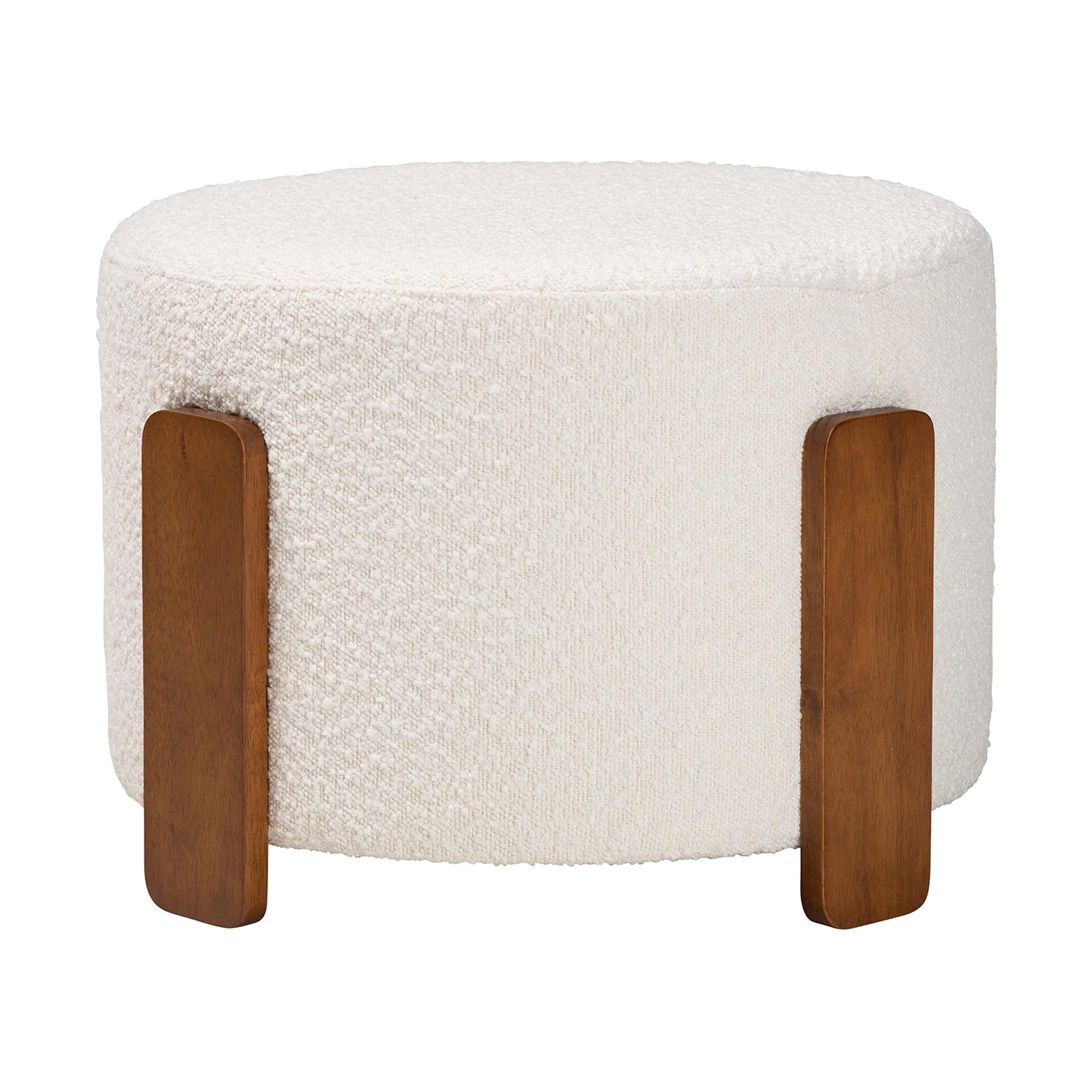 Baxton Studio Finlay Modern Japandi Cream Boucle Fabric and Walnut Brown Finished Wood Ottoman Footstool - Image 3
