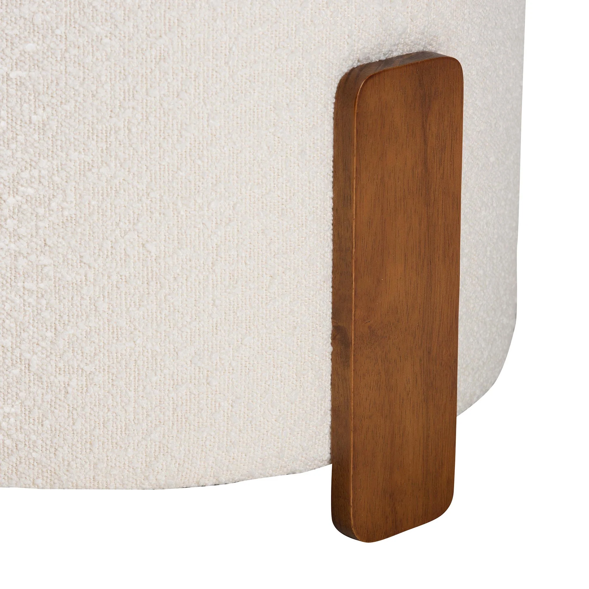 Baxton Studio Finlay Modern Japandi Cream Boucle Fabric and Walnut Brown Finished Wood Ottoman Footstool - Image 4