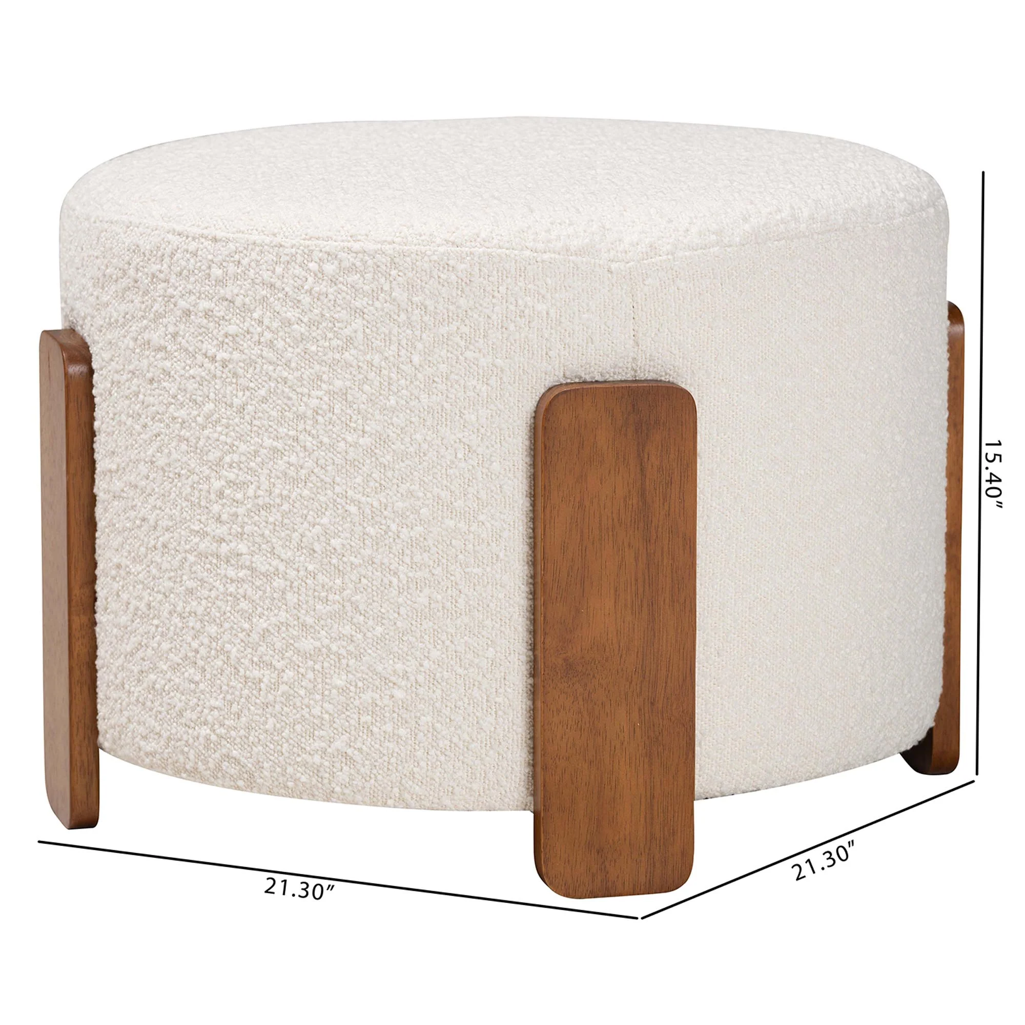 Baxton Studio Finlay Modern Japandi Cream Boucle Fabric and Walnut Brown Finished Wood Ottoman Footstool - Image 7