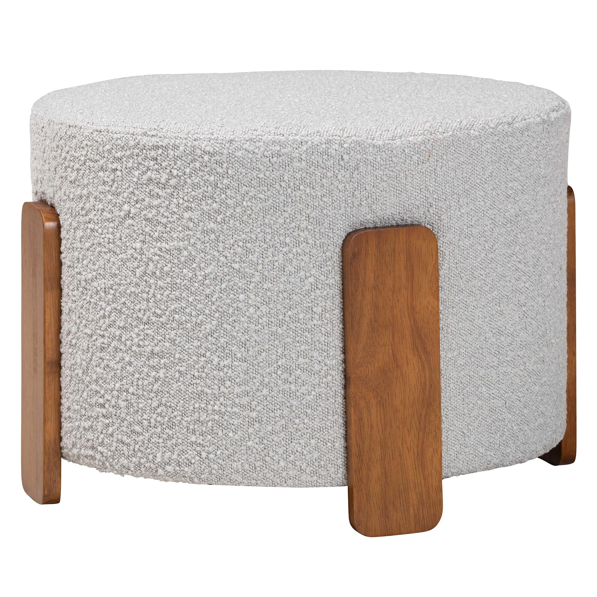 Baxton Studio Finlay Modern Japandi Light Grey Boucle Fabric and Walnut Brown Finished Wood Ottoman Footstool - Image 2
