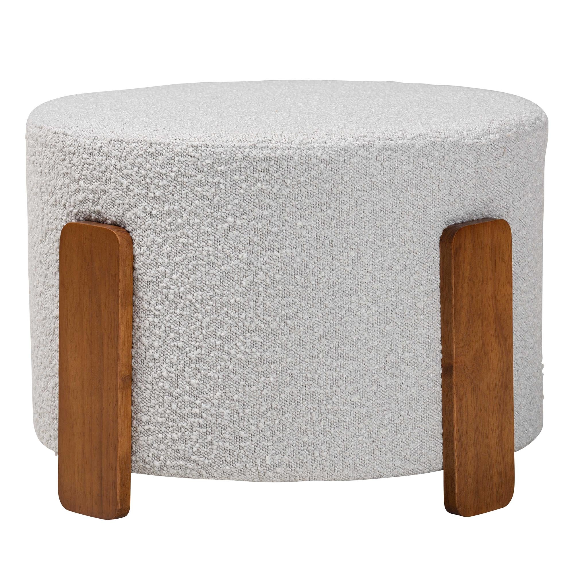 Baxton Studio Finlay Modern Japandi Light Grey Boucle Fabric and Walnut Brown Finished Wood Ottoman Footstool - Image 3