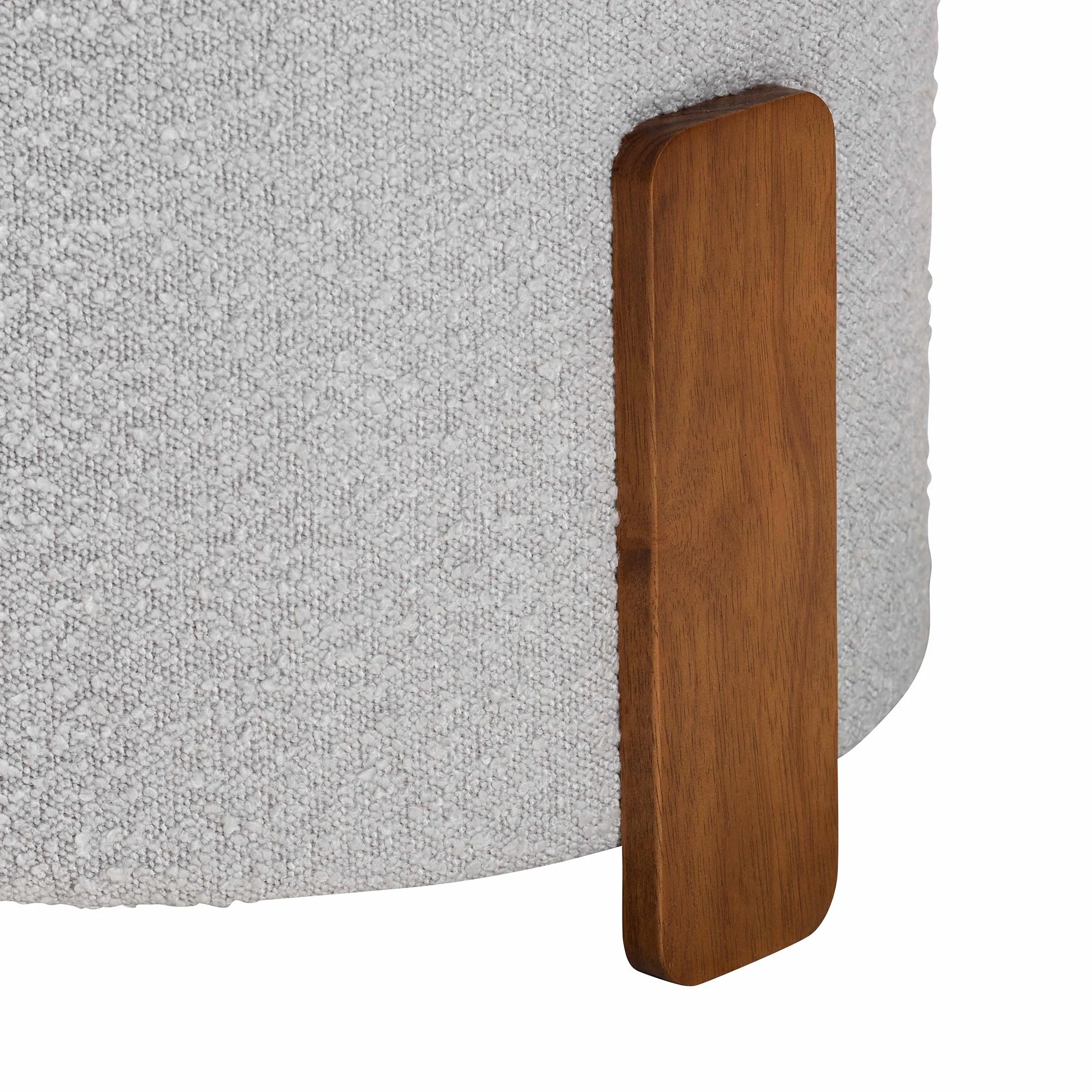 Baxton Studio Finlay Modern Japandi Light Grey Boucle Fabric and Walnut Brown Finished Wood Ottoman Footstool - Image 4