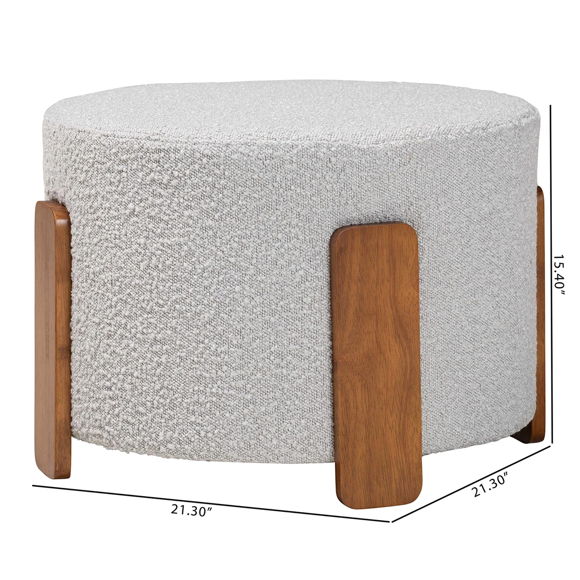 Baxton Studio Finlay Modern Japandi Light Grey Boucle Fabric and Walnut Brown Finished Wood Ottoman Footstool - Image 7