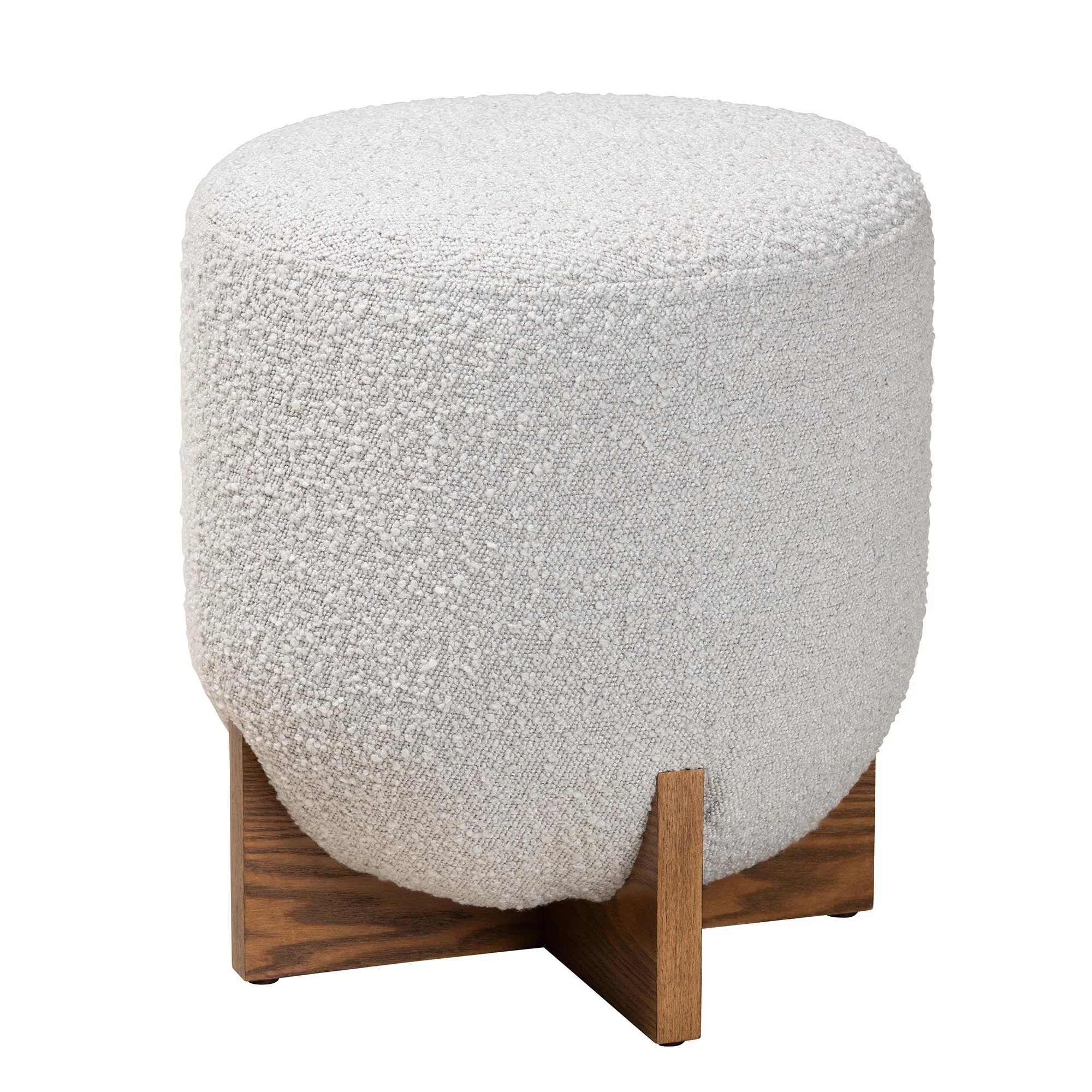 Baxton Studio Fisk Japandi Cream Boucle Fabric and Walnut Brown Finished Wood Ottoman Footstool - Image 10