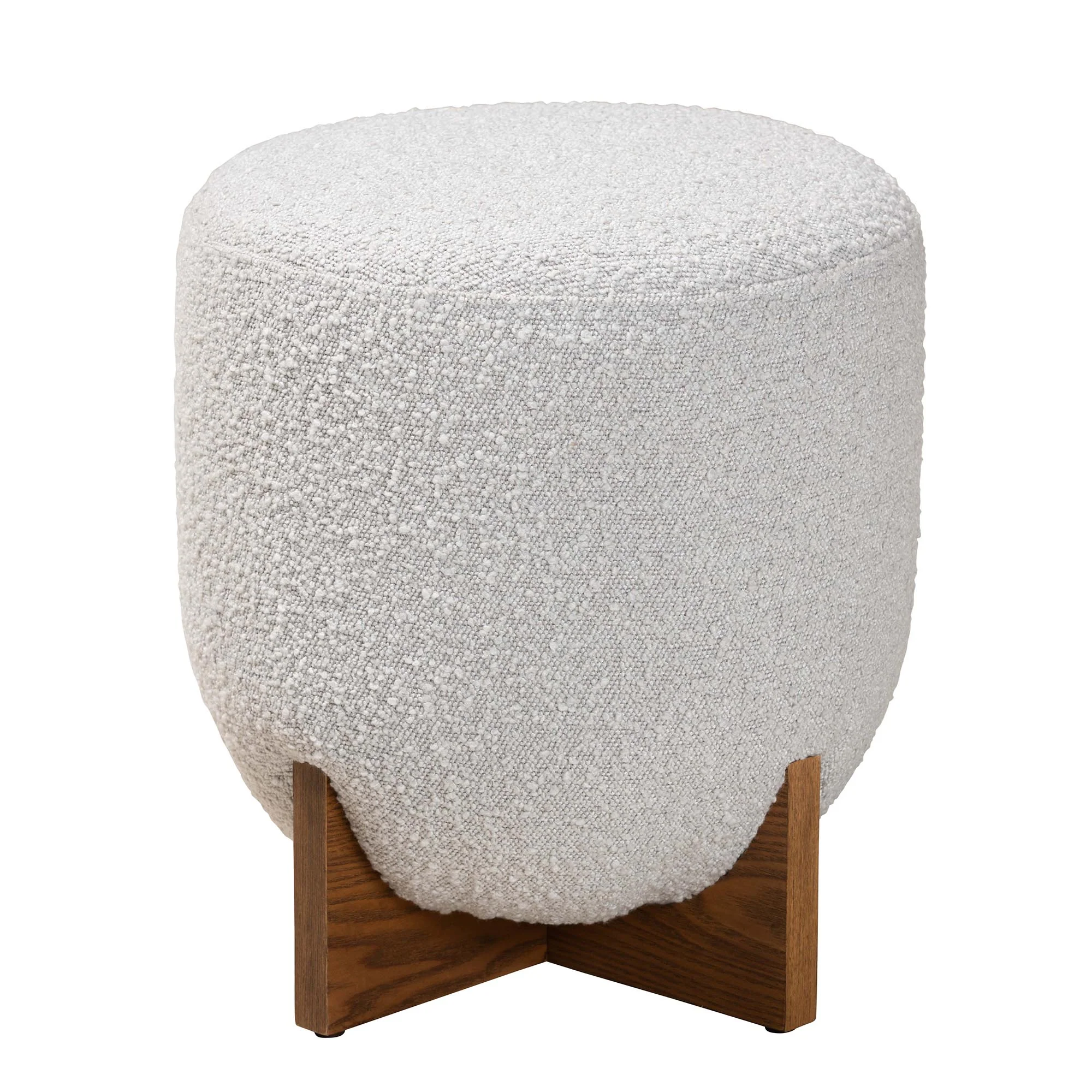 Baxton Studio Fisk Japandi Cream Boucle Fabric and Walnut Brown Finished Wood Ottoman Footstool - Image 11
